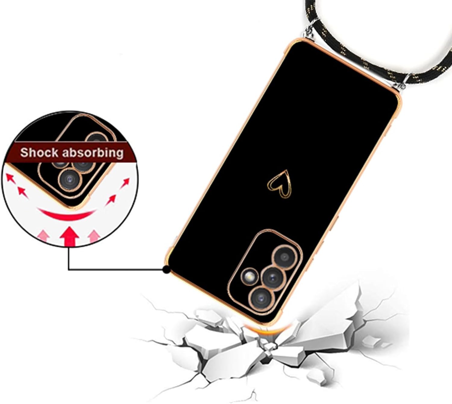 Coque samsung S24 - Étui MICODEN pour Samsung Galaxy S24 5G Silicone avec collier avec un joli coeur d'amour avec une sangle de cou longe pour Samsung Galaxy S24 5G (noir) – Image 5