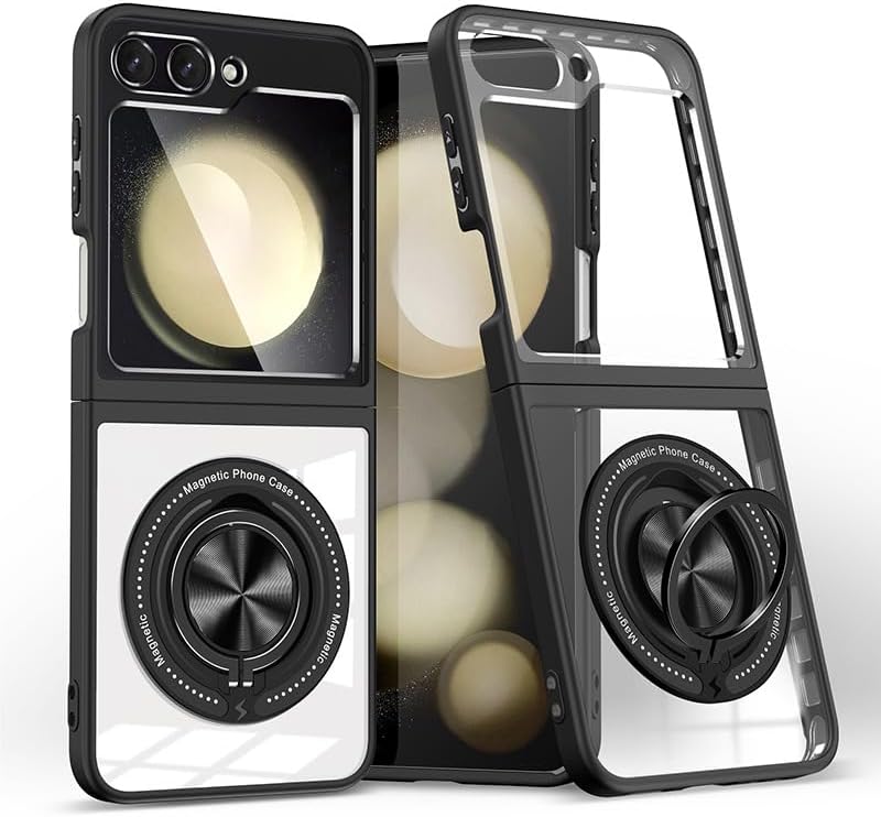 Coque galaxy z flip 6 - Yarxiawin Coque pour Samsung Galaxy Z Flip 6 Transparente, Anneau Magnétique Support pour Samsung Flip 6 Coque Compatible avec Magsafe Charger Slim Antichoc Rigide (Noir) – Image 2