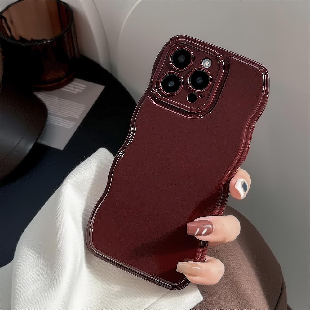 Coque iPhone 15 - ZTOFERA Coque pour iPhone 15, bouclés ondulés, couleur unie, cadre simple, résistant aux chocs, coque en silicone souple pour iPhone 15, vin rouge – Image 8