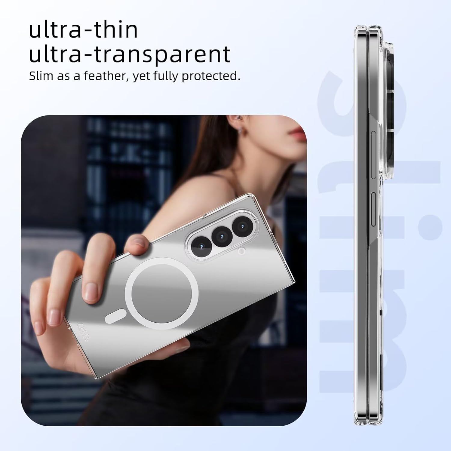 Yanjieer Magnetic Case pour Samsung Galaxy Z Fold 7 compatible avec Magsafe, charge sans fil, transparent transparent – Image 7