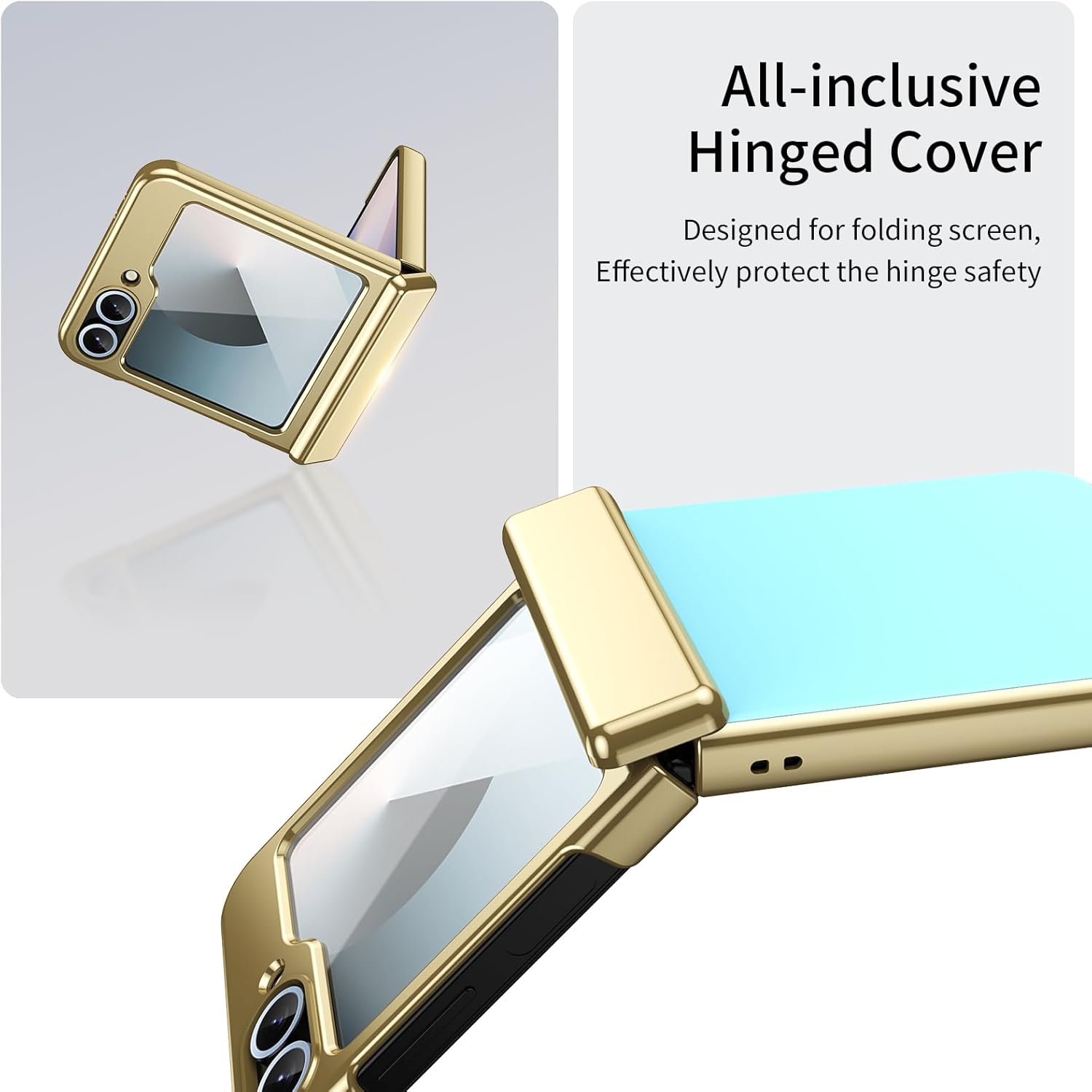 Coque galaxy z flip 6 - COQUE Coque Samsung Flip 6, Couverture Complète avec Film Intégré et Charnière Plaquée Or, Pliable pour Samsung Galaxy Z Flip 6 5G Bleu Clair – Image 5