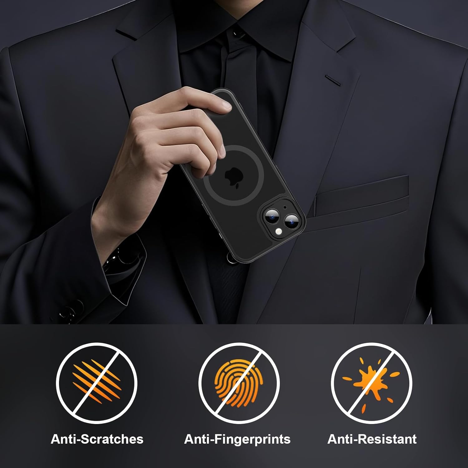 Coque iPhone 14 - YNMEacc Coque magnétique pour iPhone 14 avec 2 verres trempés, compatible avec MagSafe – Coque arrière translucide givrée anti-traces de doigts – Protection robuste (Noir) – Image 8