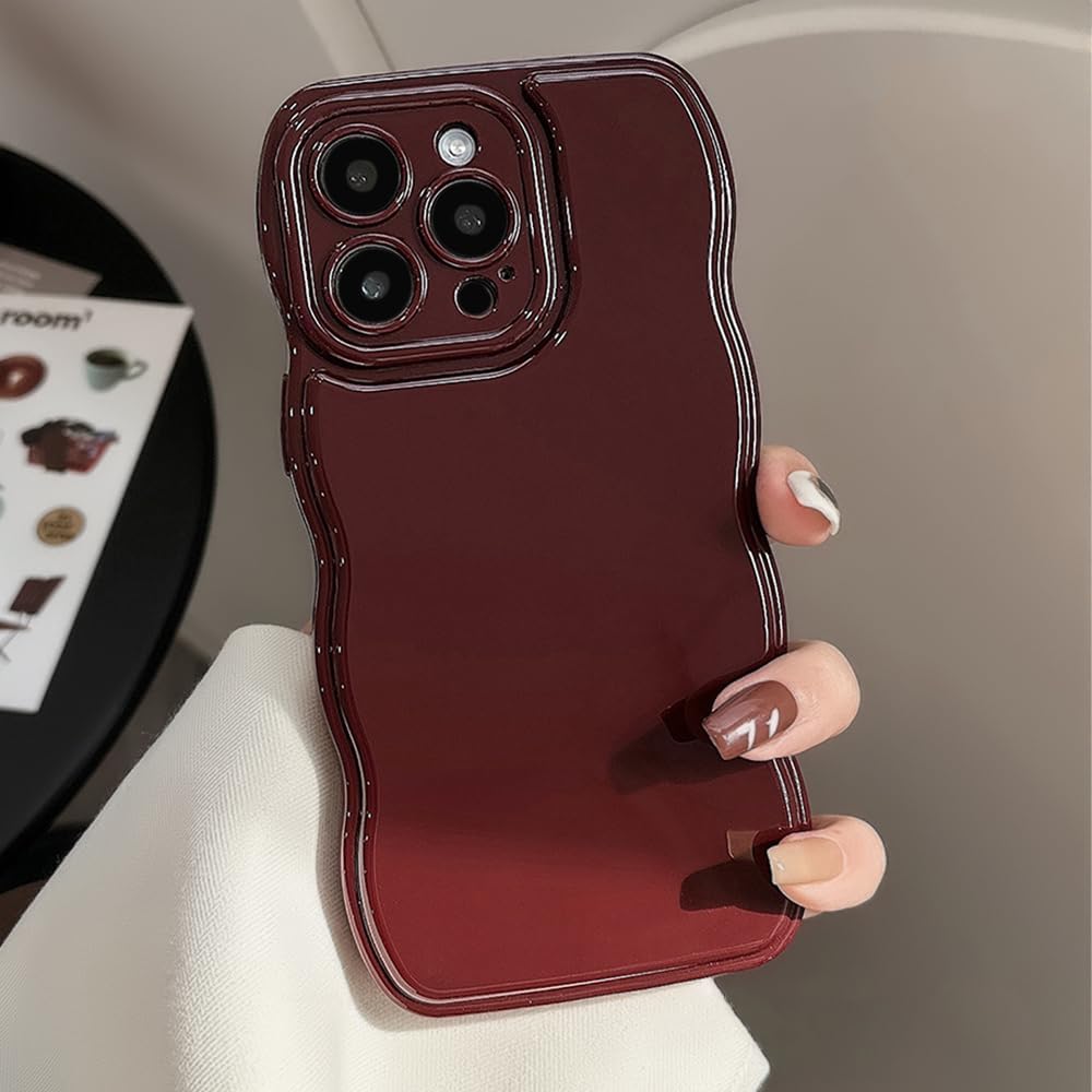 Coque iPhone 15 - ZTOFERA Coque pour iPhone 15, bouclés ondulés, couleur unie, cadre simple, résistant aux chocs, coque en silicone souple pour iPhone 15, vin rouge – Image 4