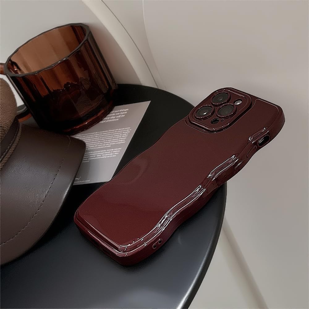 Coque iPhone 15 - ZTOFERA Coque pour iPhone 15, bouclés ondulés, couleur unie, cadre simple, résistant aux chocs, coque en silicone souple pour iPhone 15, vin rouge – Image 6