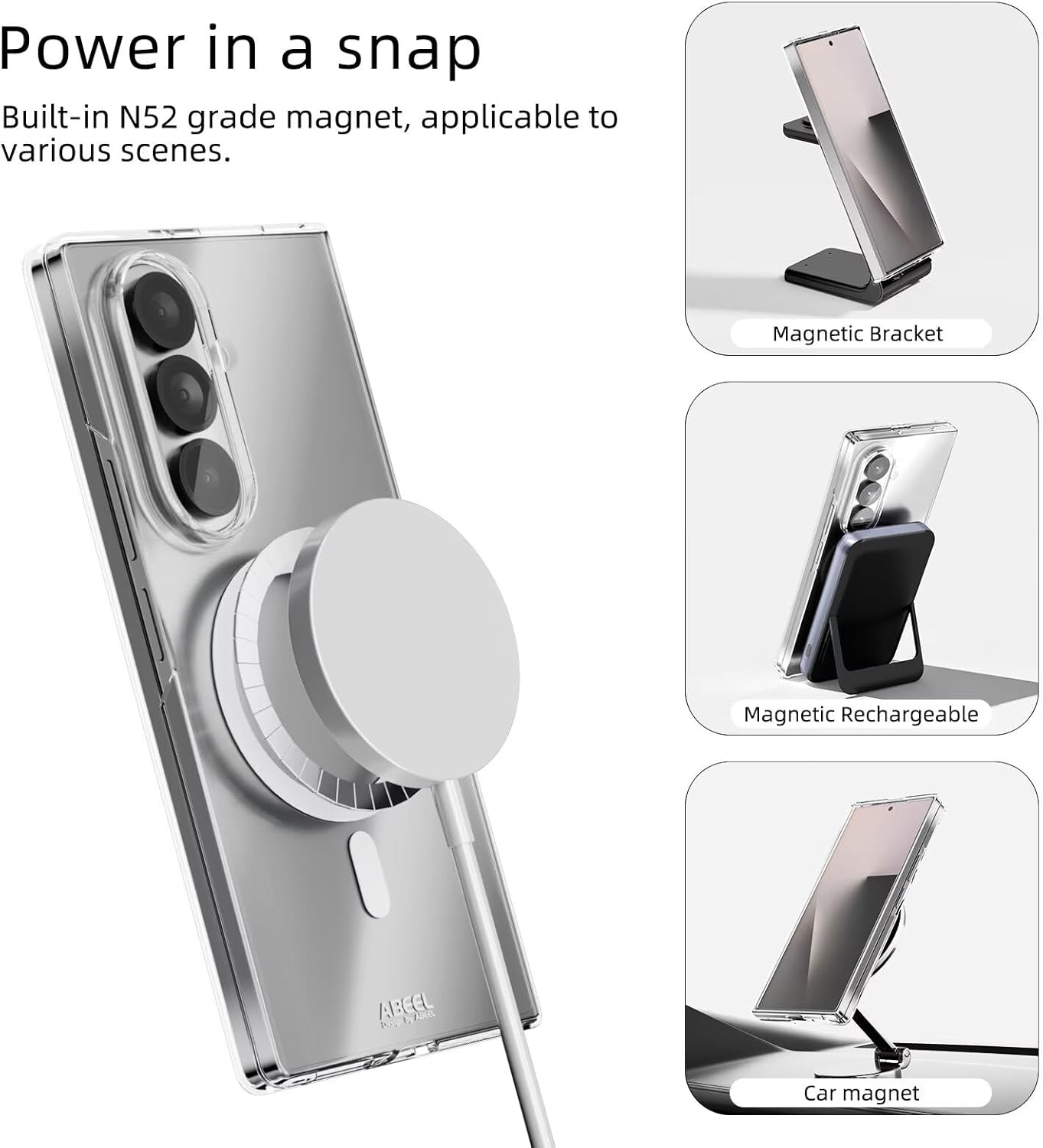 Yanjieer Magnetic Case pour Samsung Galaxy Z Fold 7 compatible avec Magsafe, charge sans fil, transparent transparent – Image 3