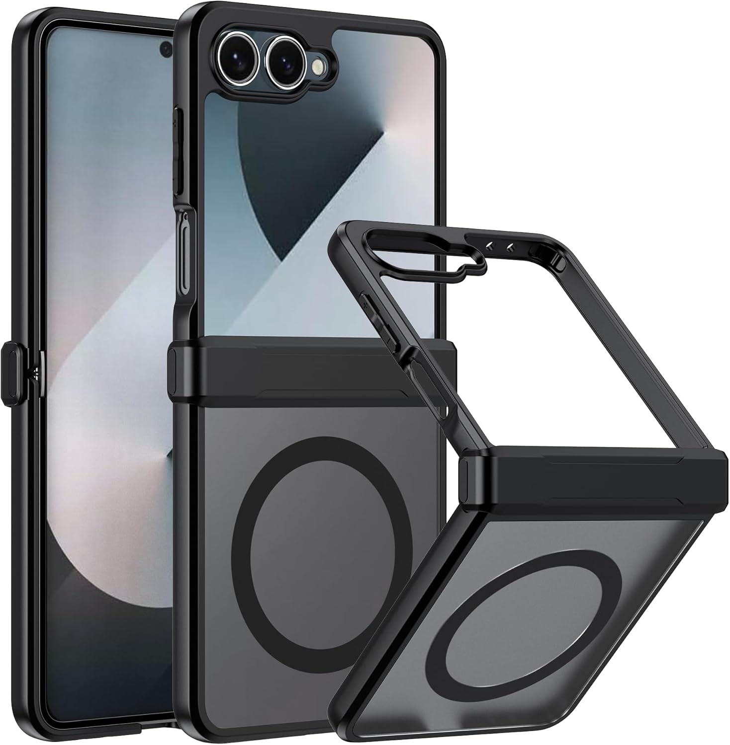 Effcotuo Coque Magnétique pour Samsung Galaxy Z Flip 7 5G avec MagSafe, Anti-Chute Silicone Souple + Acrylique Givré, Translucide Mat Back Case Cover Slim Antichoc - Noir – Image 2