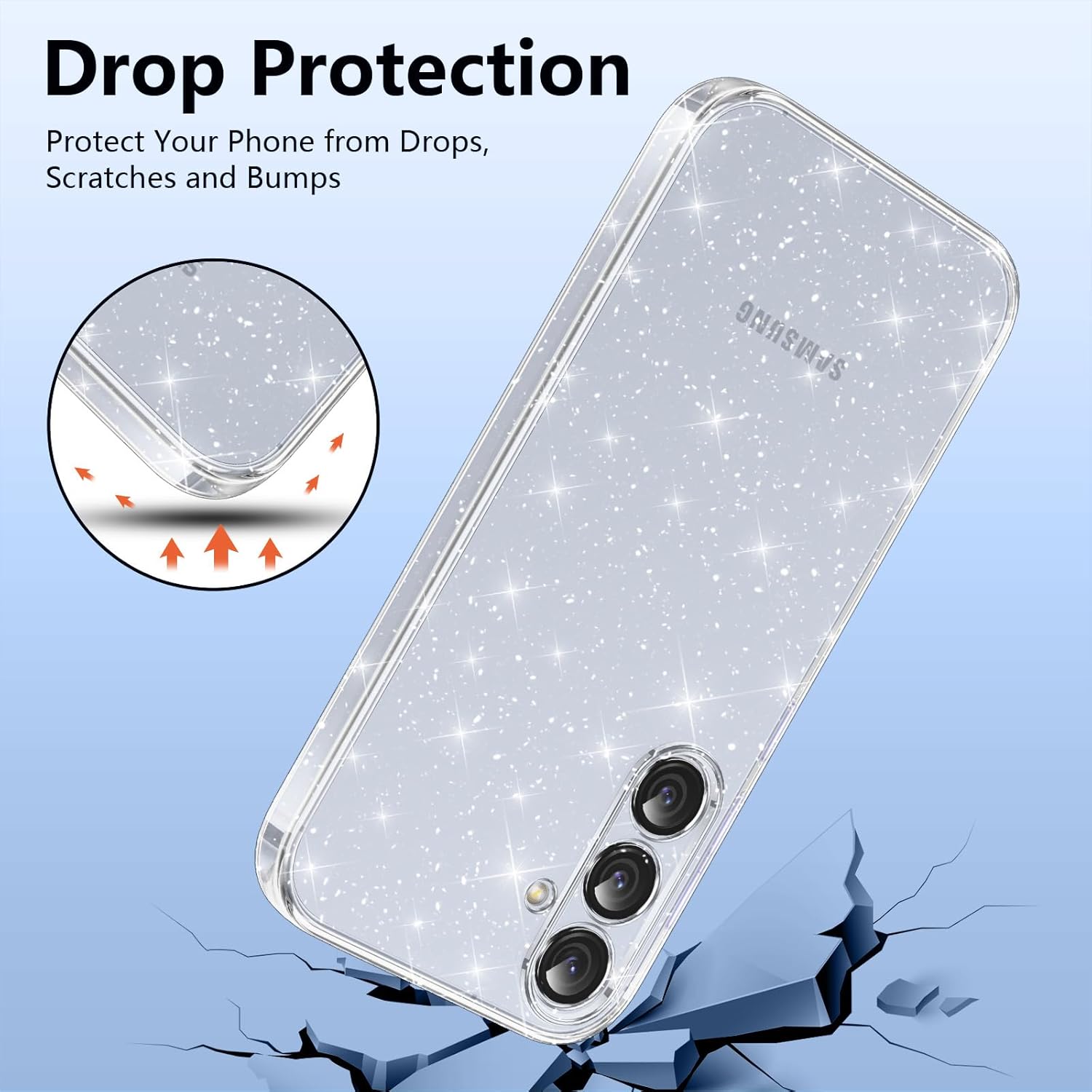 Coque samsung S24 - Étui Votvloay pour Samsung Galaxy S24 5G 6,2 pouces avec 2 pièces Protecteur d'écran en verre trempé, étui à paillettes transparente, Case brillante anti-rayures à paillettes pour les chocs pour Samsung S24 5G – Image 4