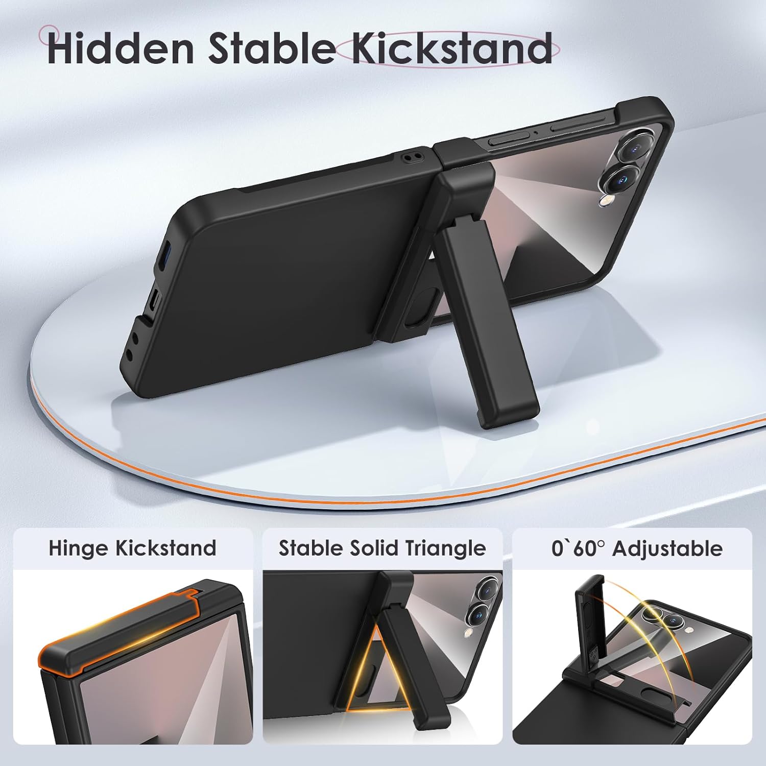 Case Hweggo pour Samsung Galaxy Z Flip 7 (pas pour Flip 7 Fe), protection de charnière lourde et support caché pliable et protecteur d'écran intégré, casqueux antidérapant sans glissement (noir) – Image 4