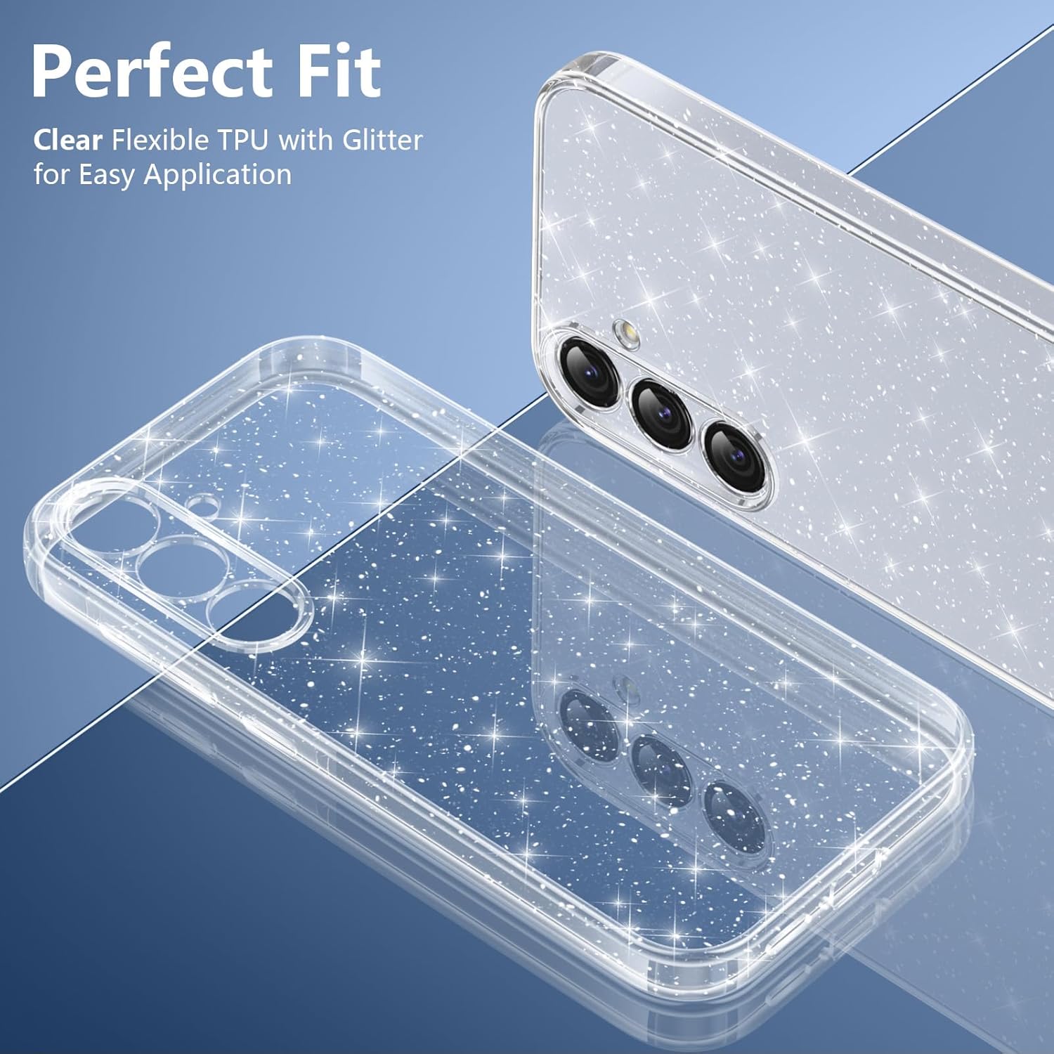 Coque samsung S24 - Étui Votvloay pour Samsung Galaxy S24 5G 6,2 pouces avec 2 pièces Protecteur d'écran en verre trempé, étui à paillettes transparente, Case brillante anti-rayures à paillettes pour les chocs pour Samsung S24 5G – Image 3