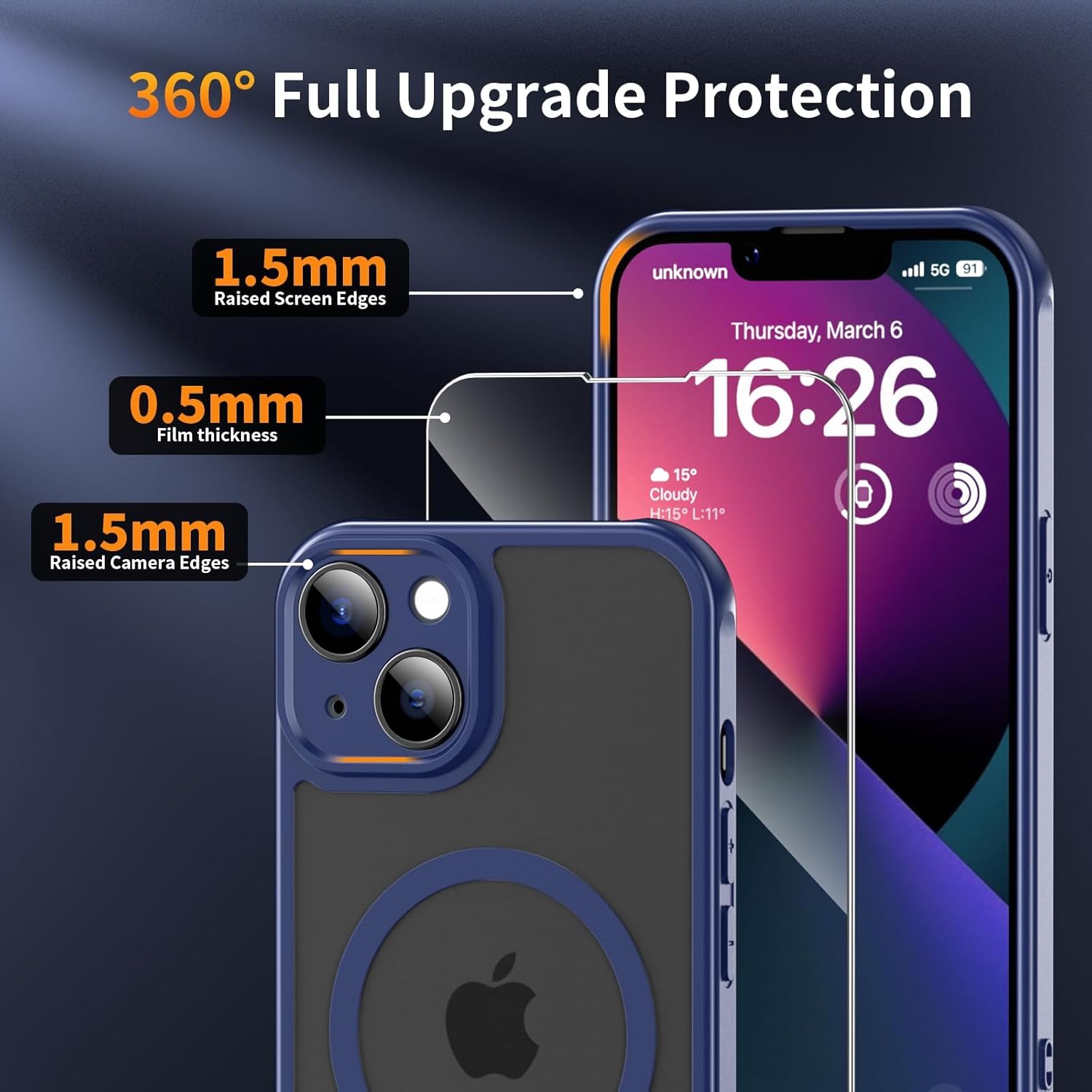 Coque iPhone 14 - YNMEacc Coque magnétique pour iPhone 14 avec 2 verres trempés, compatible avec MagSafe – Coque arrière translucide givrée anti-traces de doigts – Protection robuste (Noir) – Image 5