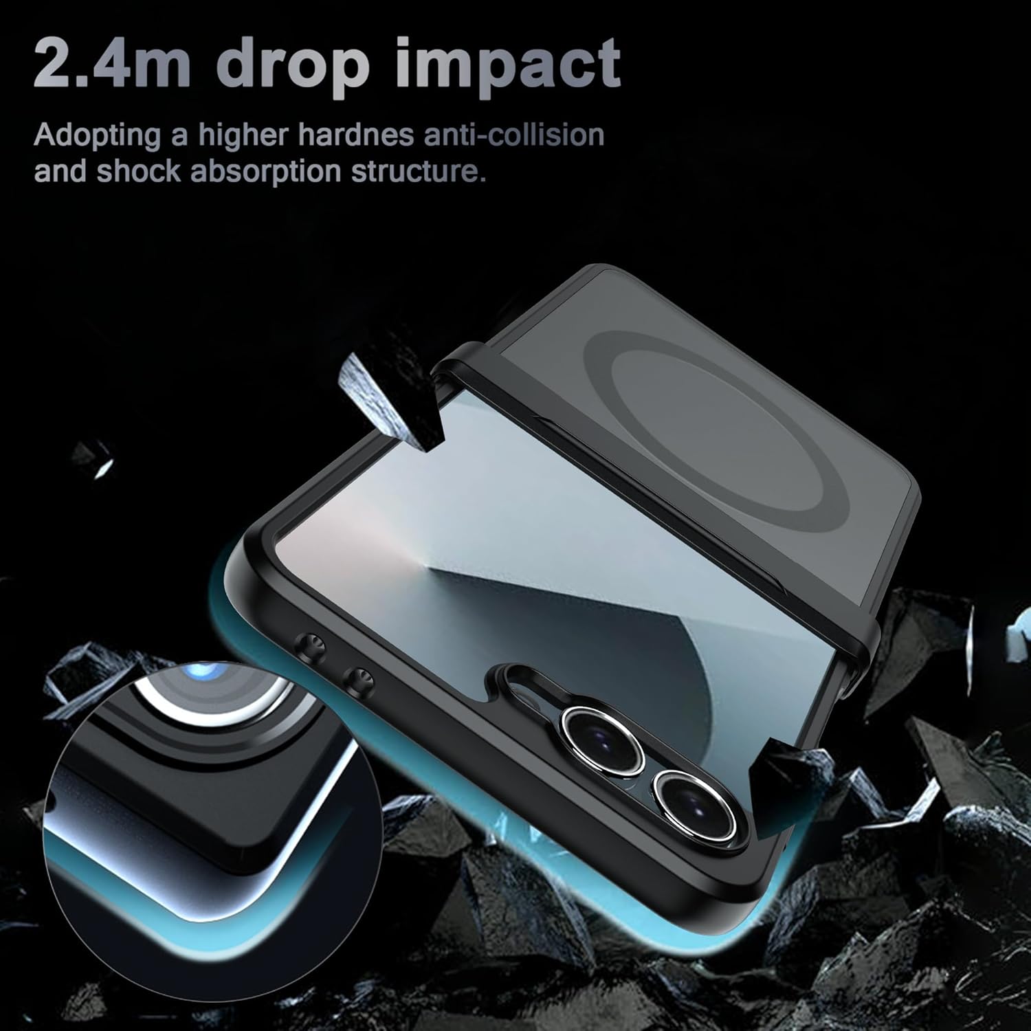 Effcotuo Coque Magnétique pour Samsung Galaxy Z Flip 7 5G avec MagSafe, Anti-Chute Silicone Souple + Acrylique Givré, Translucide Mat Back Case Cover Slim Antichoc - Noir – Image 4