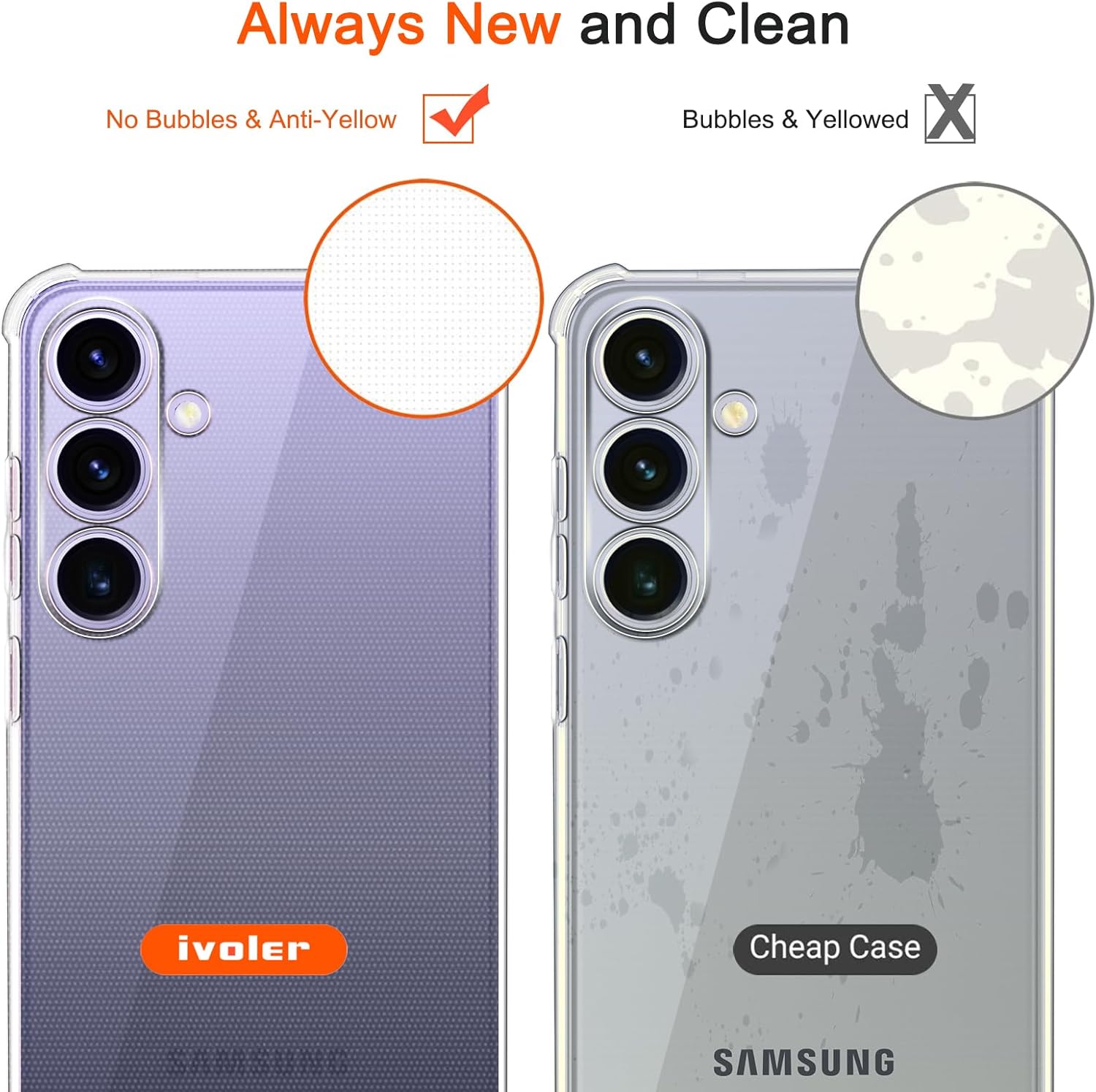 Coque samsung S24 - Étui IVOLER pour Samsung Galaxy S24 5G, étui de protection en silicone à amortissement ultra-transparent avec coins renforcés Cleu de pare-chocs TPU mince TPU – Image 7