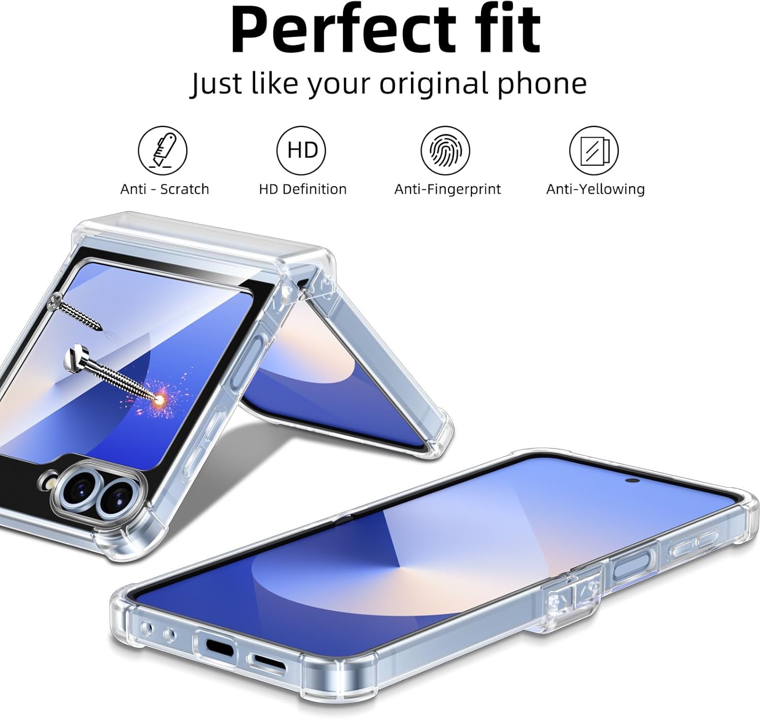 Coque galaxy z flip 6 - Pnakqil Coque pour Samsung Galaxy Z Flip 6 avec 2 verres trempés, pare-chocs anti-rayures avec côtés arrière en PC rigide, coque de protection fine en TPU souple pour Z Flip 6, transparente – Image 4