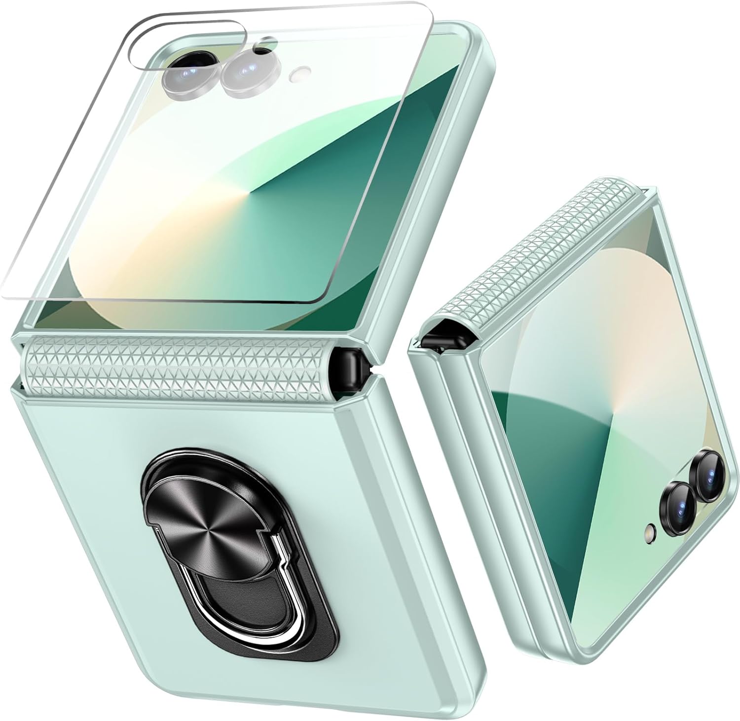 Case FewDew pour Samsung Galaxy Z Flip 7 avec protecteur d'écran et charnière, case rotation rotative à 360 °, couvercle de boîtier à amortisseur Galaxy Z Flip 7, menthe – Image 2
