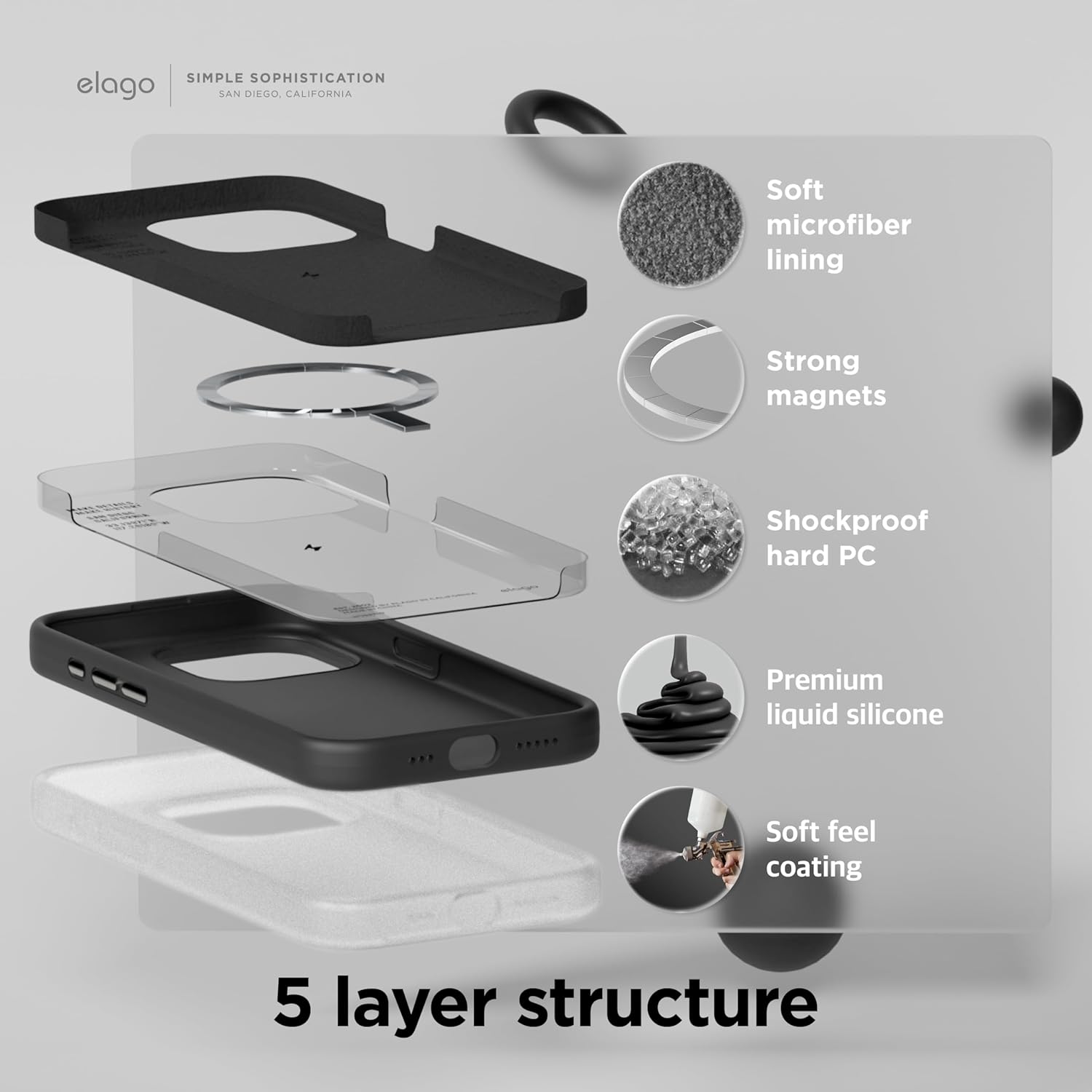 Coque iPhone 15 - elago Coque magnétique en silicone compatible avec iPhone 15, compatible avec tous les accessoires MagSafe, aimants intégrés, coque de protection complète (structure 5 couches) (noir) – Image 5
