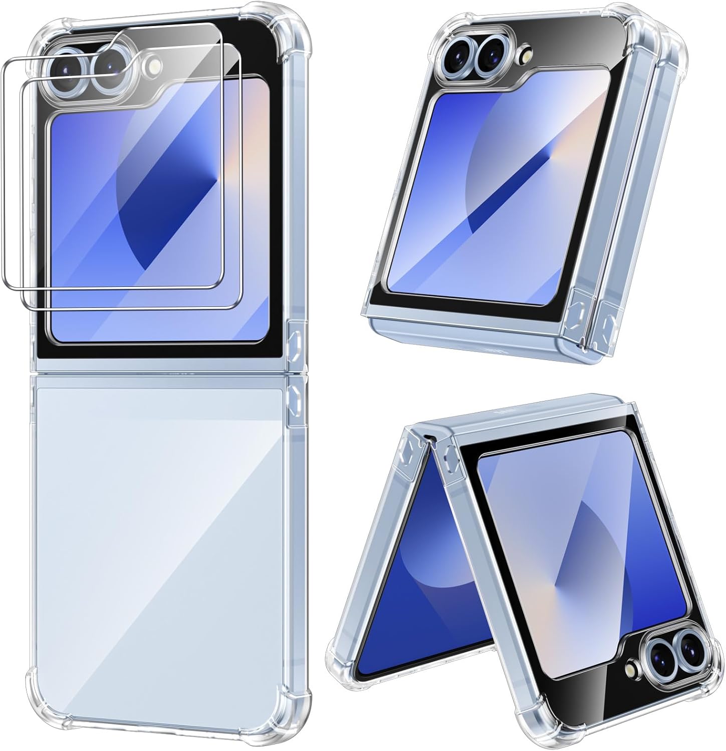Coque galaxy z flip 6 - Pnakqil Coque pour Samsung Galaxy Z Flip 6 avec 2 verres trempés, pare-chocs anti-rayures avec côtés arrière en PC rigide, coque de protection fine en TPU souple pour Z Flip 6, transparente – Image 2