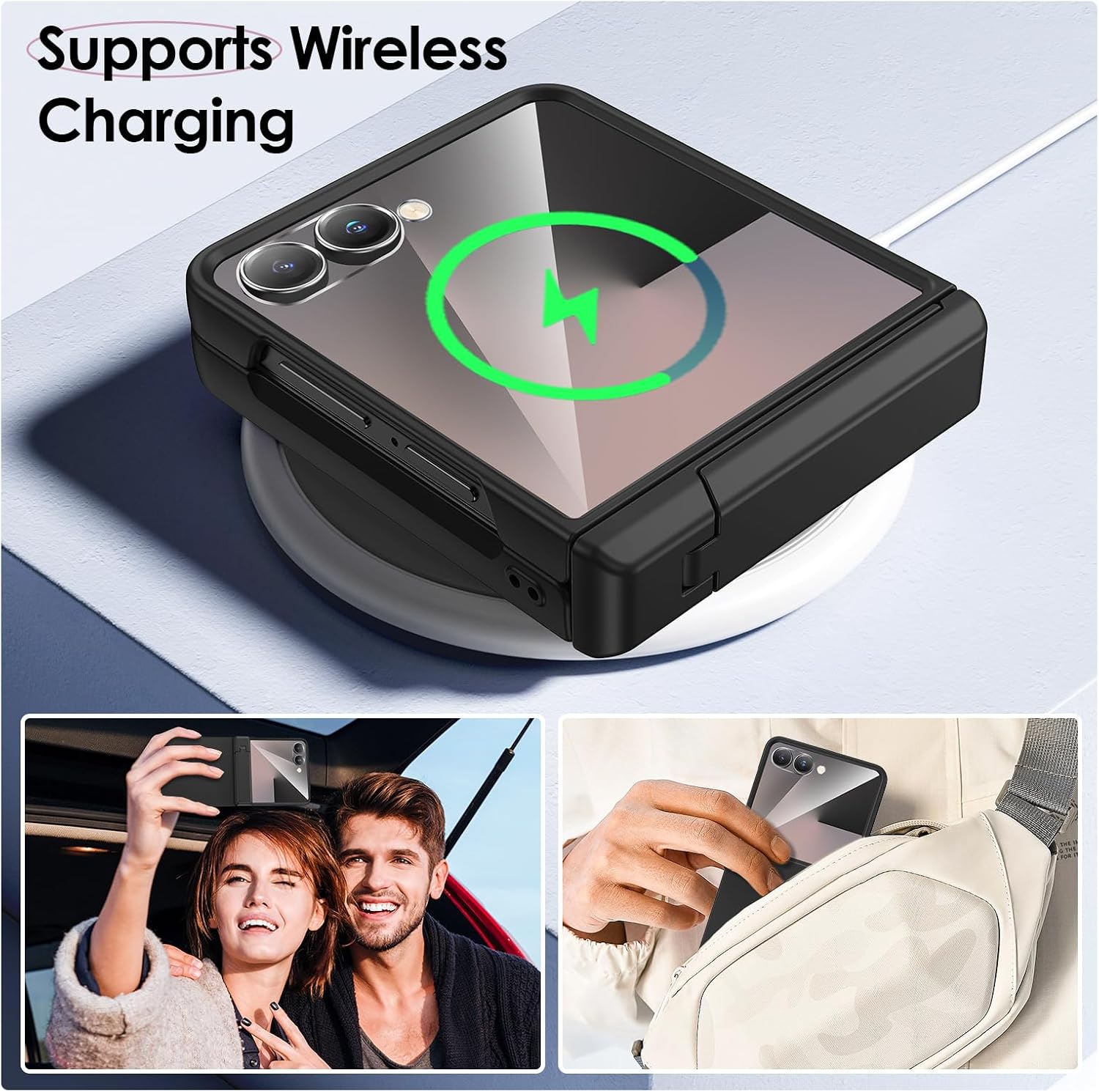 Case Hweggo pour Samsung Galaxy Z Flip 7 (pas pour Flip 7 Fe), protection de charnière lourde et support caché pliable et protecteur d'écran intégré, casqueux antidérapant sans glissement (noir) – Image 7