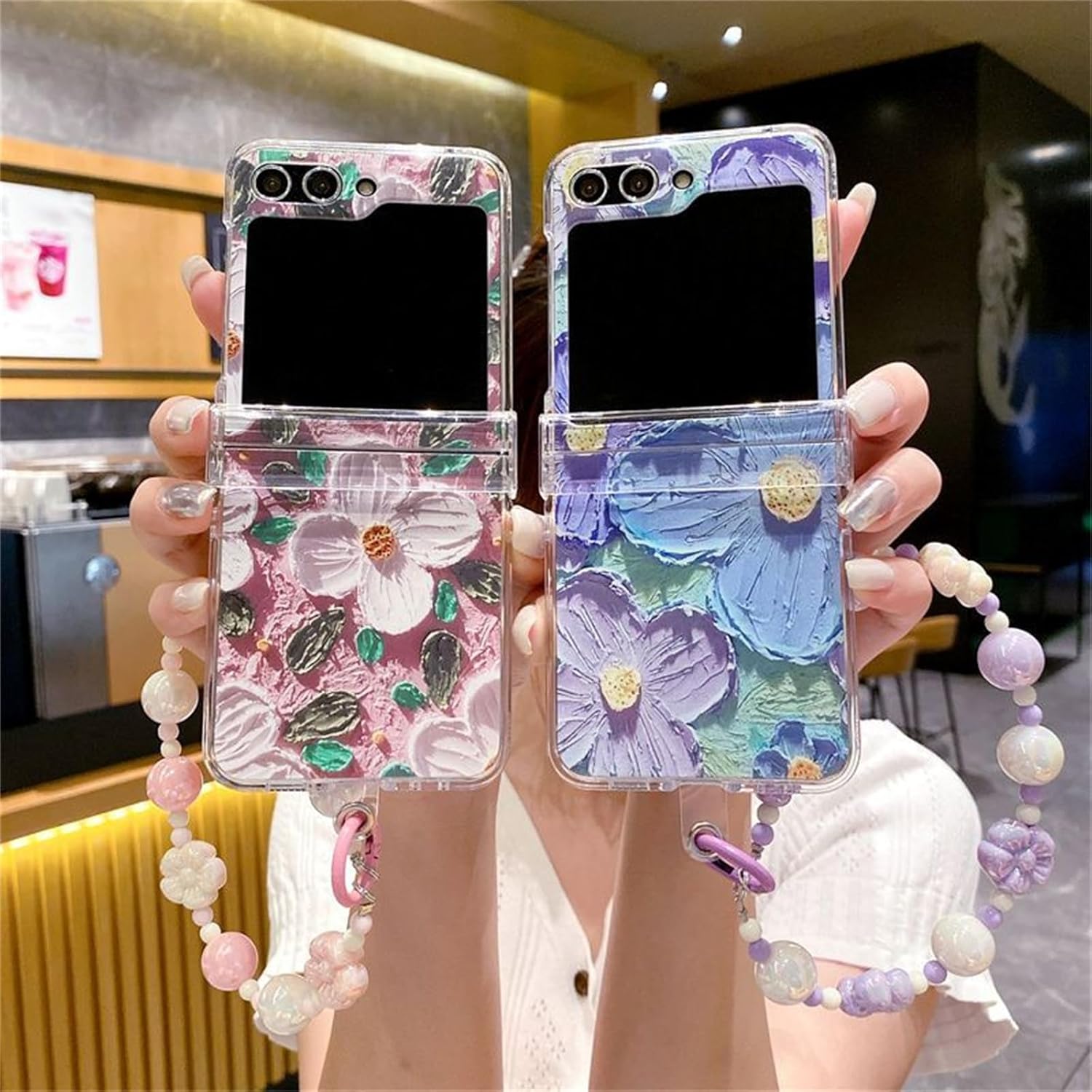 Coque galaxy z flip 6 - SCJLSDA Coque Samsung Galaxy Z Flip 6 pour Femme, Motif Fleur Mignon et Exquis Motif Fleur Kawaii avec Sangle (Rose) – Image 7