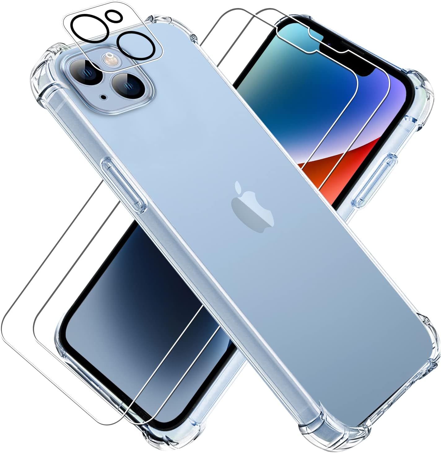 Coque iPhone 14 - Coque pour iPhone 14, Coque transparente pour iPhone 14 avec 2 films de protection d'écran en verre trempé et 1 protecteur de caméra arrière, coque en silicone TPU souple pour iPhone 14 6,1 pouces – Image 2