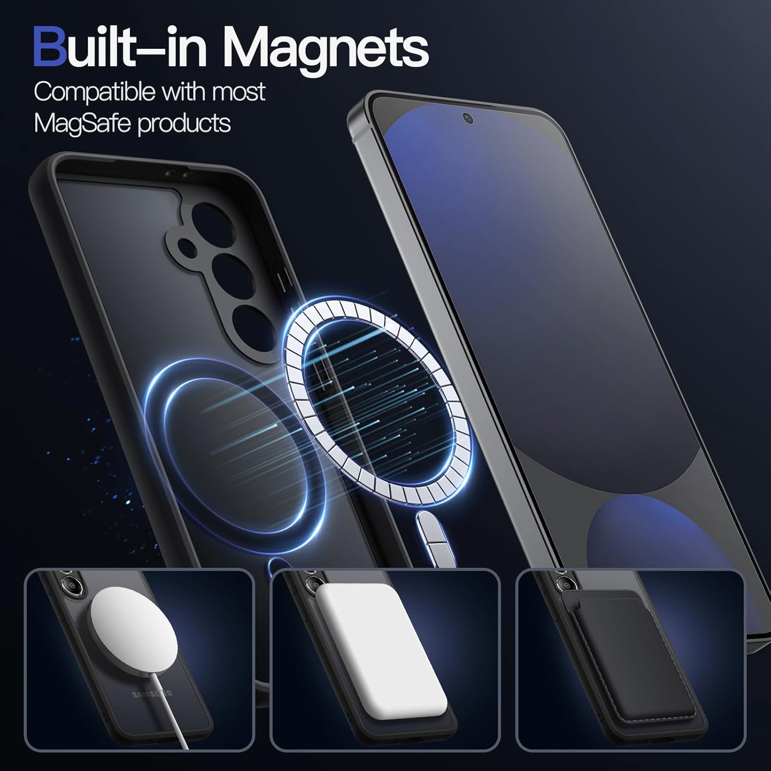 Coque samsung S24 - Étui magnétique JetEch pour Samsung Galaxy S24 Fe, compatible avec Magsafe, case de couverture arrière translucide morte (noir) – Image 4