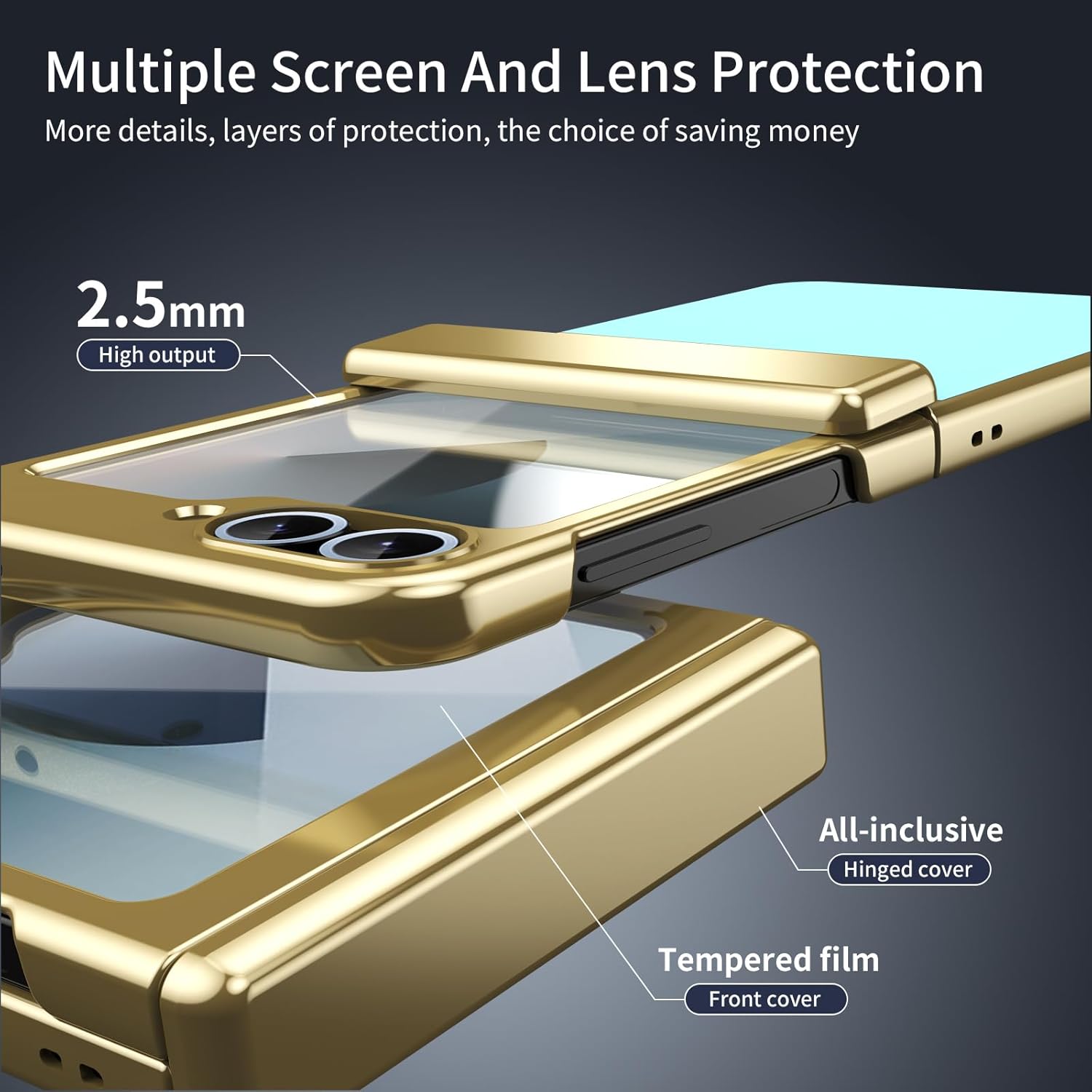 Coque galaxy z flip 6 - COQUE Coque Samsung Flip 6, Couverture Complète avec Film Intégré et Charnière Plaquée Or, Pliable pour Samsung Galaxy Z Flip 6 5G Bleu Clair – Image 7