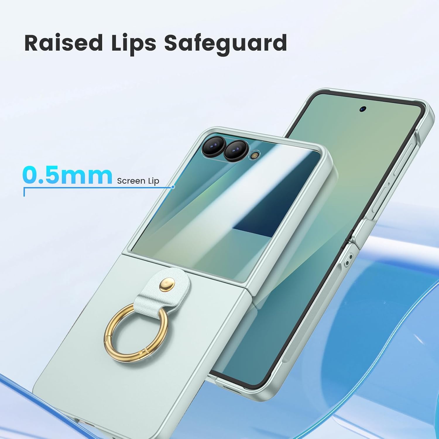 Case HWEGGO pour Samsung Galaxy Z Flip 7, boîtier avec protecteur et anneau d'écran extérieur, étui de protection PC léger ultra-clien, résistant aux chocs, résistant aux rayures pour Galaxy Z Flip 7 (Green Mint) – Image 6