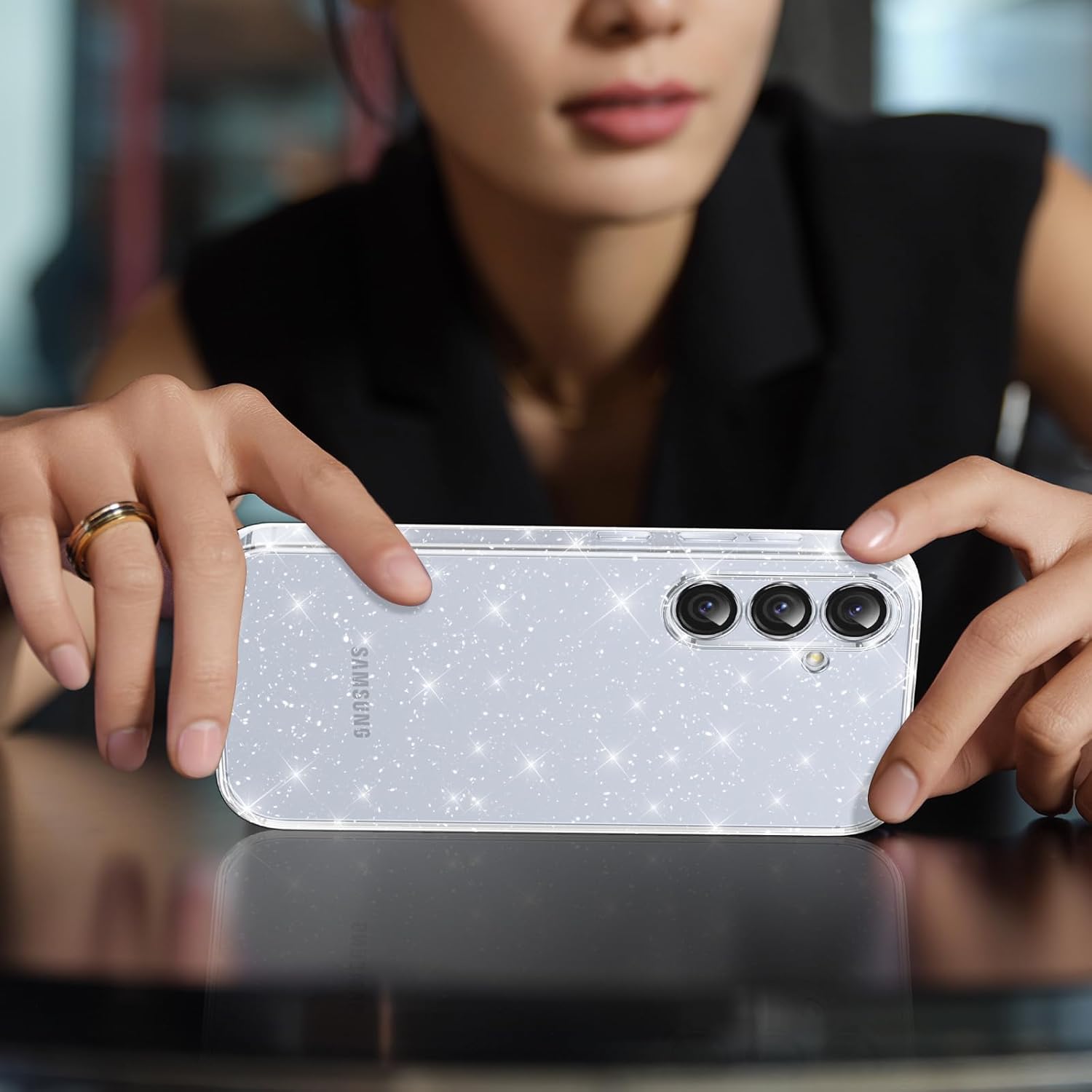Coque samsung S24 - Étui Votvloay pour Samsung Galaxy S24 5G 6,2 pouces avec 2 pièces Protecteur d'écran en verre trempé, étui à paillettes transparente, Case brillante anti-rayures à paillettes pour les chocs pour Samsung S24 5G – Image 8