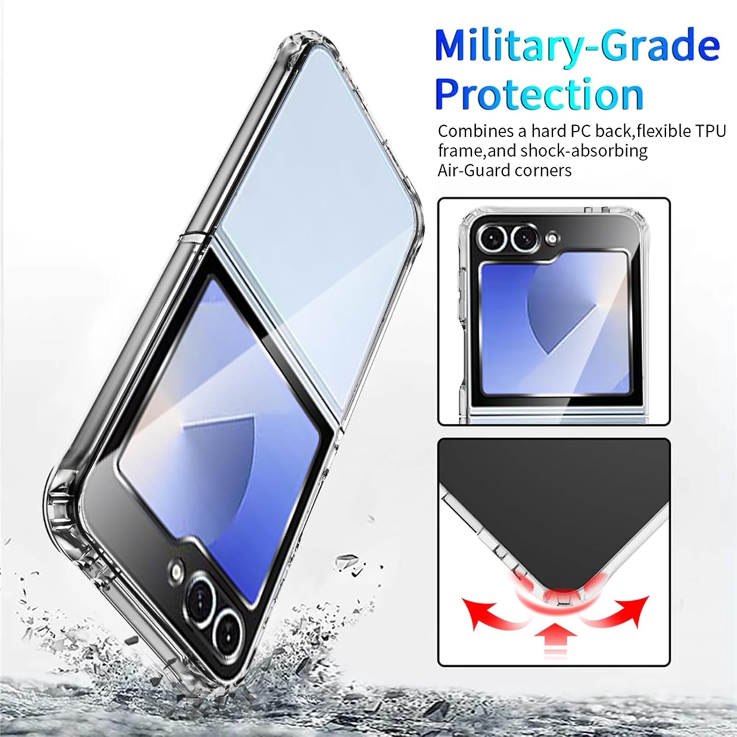 Case Memeloka pour Samsung Galaxy Z Flip 6 / Galaxy Z Flip6, (étalage) (anti-jaune) Bumper TPU doux transparent avec coins renforcés et dossier dur de protection anti-rayures PC dure – Image 5