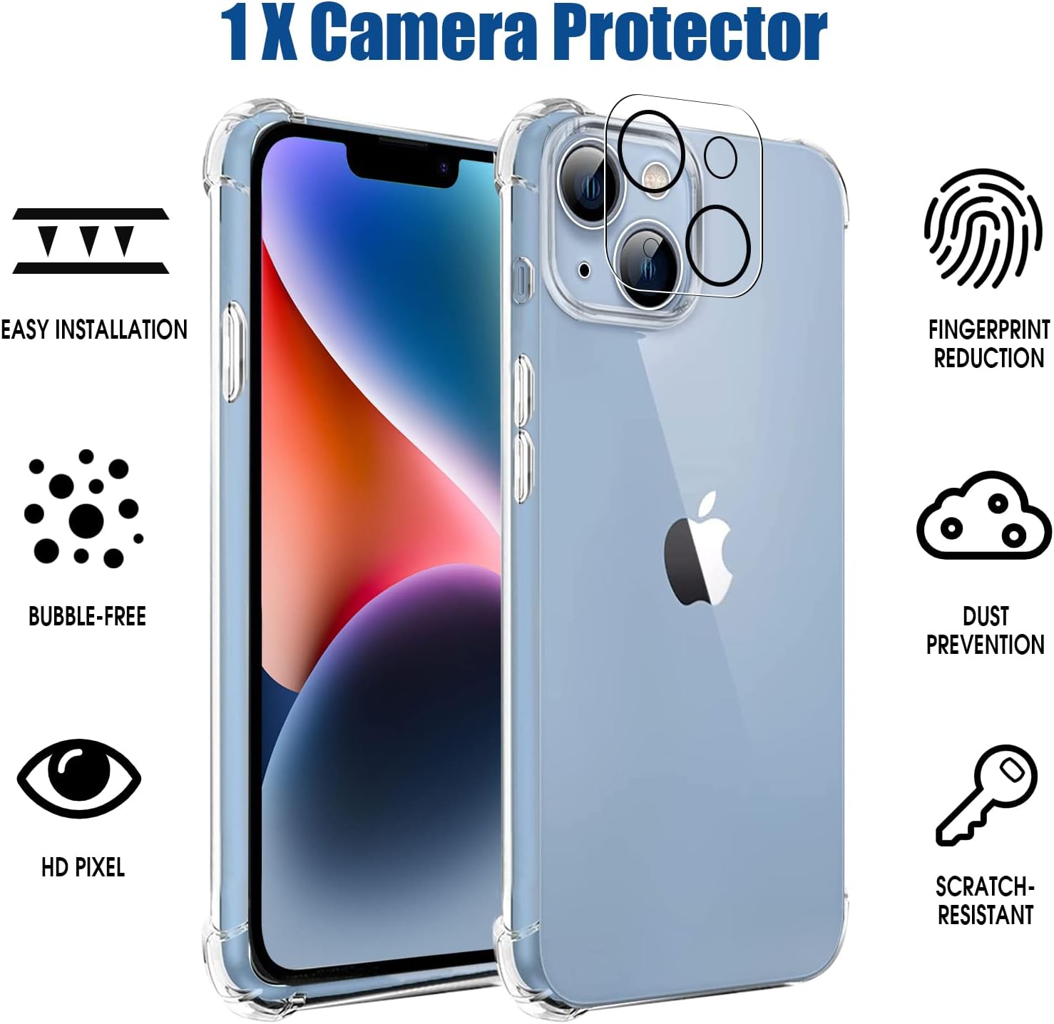 Coque iPhone 14 - Coque pour iPhone 14, Coque transparente pour iPhone 14 avec 2 films de protection d'écran en verre trempé et 1 protecteur de caméra arrière, coque en silicone TPU souple pour iPhone 14 6,1 pouces – Image 6