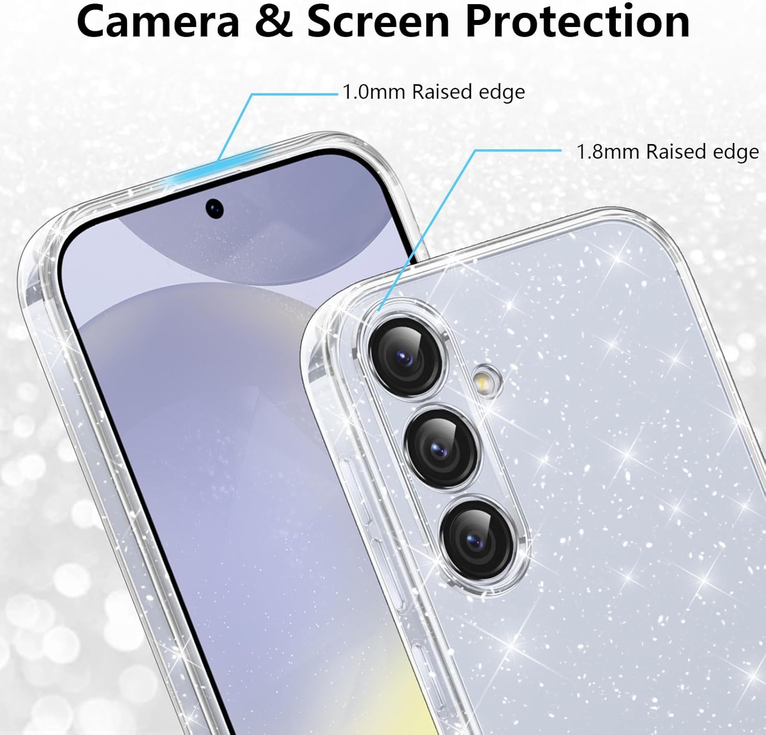 Coque samsung S24 - Étui Votvloay pour Samsung Galaxy S24 5G 6,2 pouces avec 2 pièces Protecteur d'écran en verre trempé, étui à paillettes transparente, Case brillante anti-rayures à paillettes pour les chocs pour Samsung S24 5G – Image 5