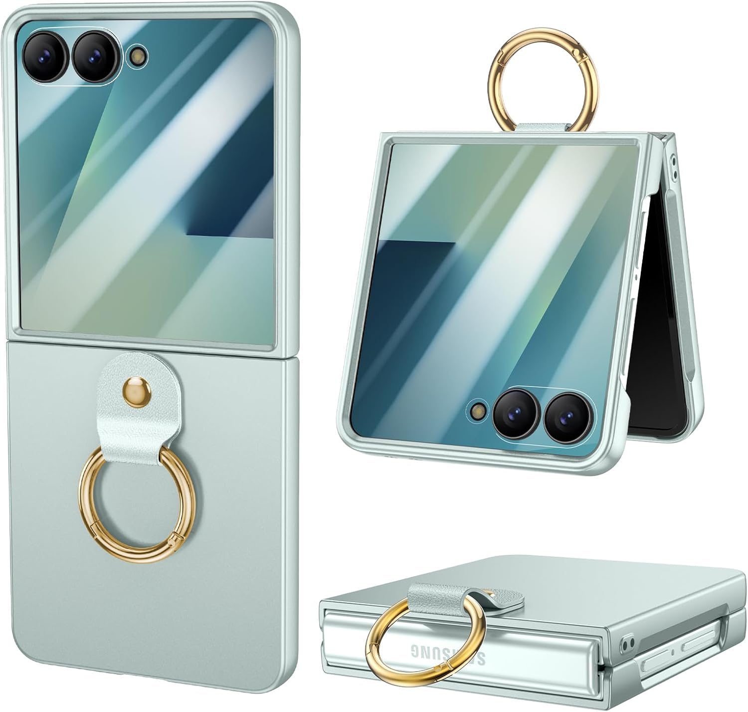 Case HWEGGO pour Samsung Galaxy Z Flip 7, boîtier avec protecteur et anneau d'écran extérieur, étui de protection PC léger ultra-clien, résistant aux chocs, résistant aux rayures pour Galaxy Z Flip 7 (Green Mint) – Image 2