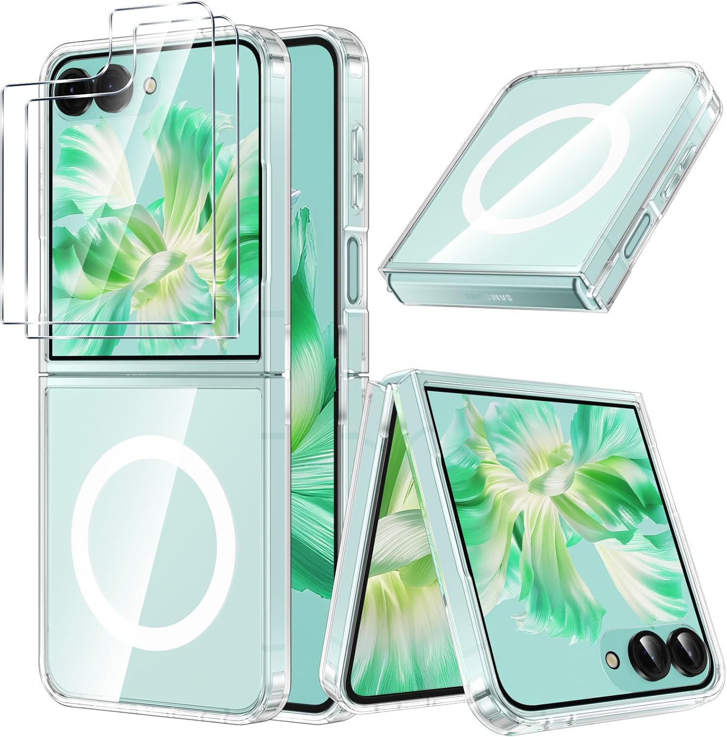 PHOONA MAGNÉTIQUE CAS POUR SAMSUNG GALAXY Z FLIP 7 COMPATIBLE AVEC MAGSAFE, Back PC dur anti-rayures à l'épreuve des chocs, Case de pare-chocs TPU Protection militaire avec 2 verre trempé transparent – Image 2