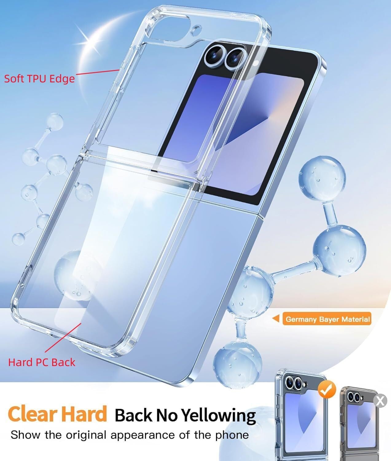 Case Memeloka pour Samsung Galaxy Z Flip 6 / Galaxy Z Flip6, (étalage) (anti-jaune) Bumper TPU doux transparent avec coins renforcés et dossier dur de protection anti-rayures PC dure – Image 3