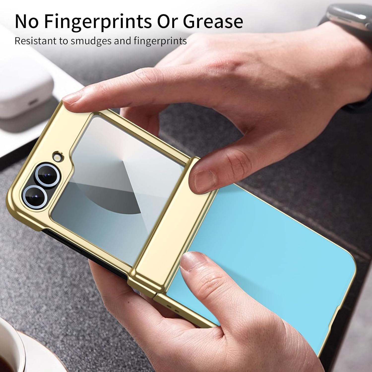 Coque galaxy z flip 6 - COQUE Coque Samsung Flip 6, Couverture Complète avec Film Intégré et Charnière Plaquée Or, Pliable pour Samsung Galaxy Z Flip 6 5G Bleu Clair – Image 8