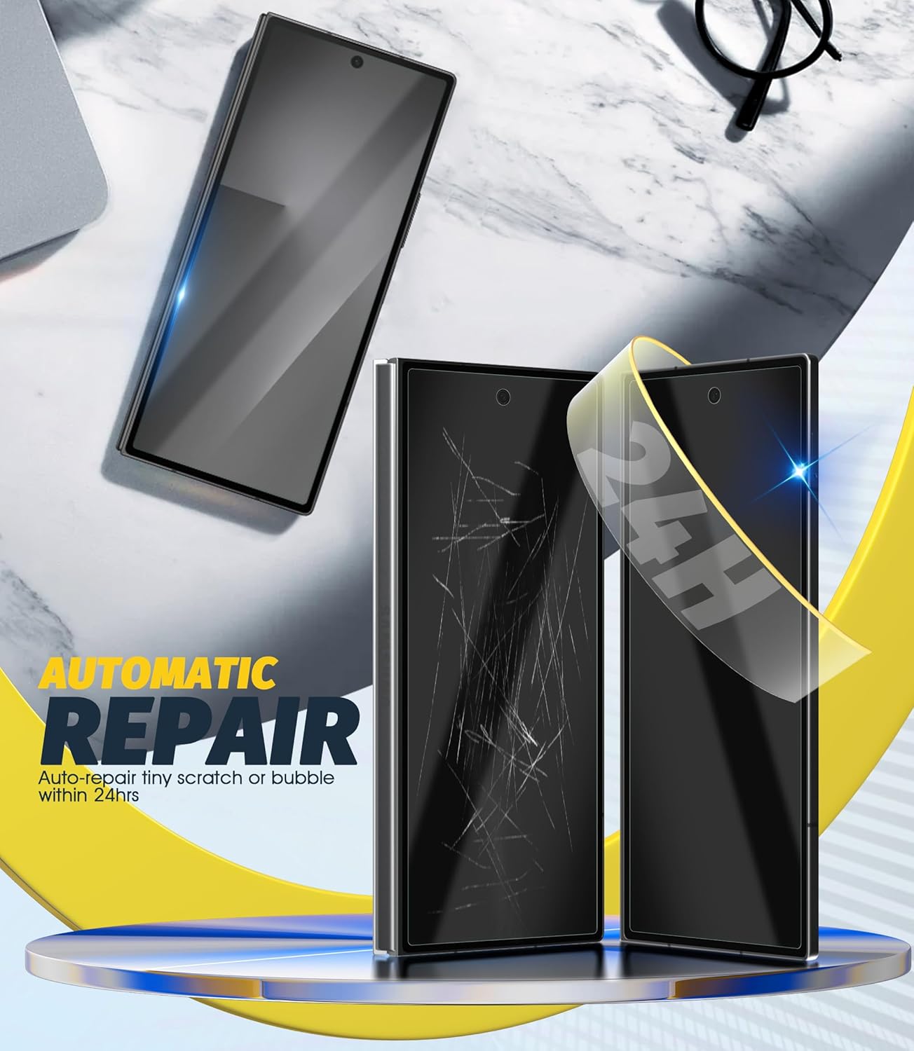 Protecteur d'écran de Newzerol 4 pièces compatible avec Samsung Galaxy Z Fold 7 5G, Protecteur d'écran intérieur de 2 pièces + Protecteur d'écran externe 2 pièces, TPU Film de protection sans bulles anti-rayures TPU – Image 4