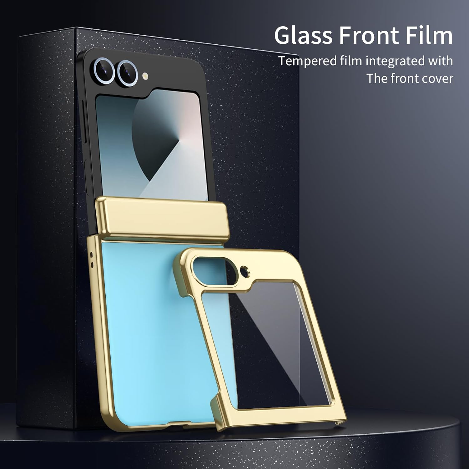 Coque galaxy z flip 6 - COQUE Coque Samsung Flip 6, Couverture Complète avec Film Intégré et Charnière Plaquée Or, Pliable pour Samsung Galaxy Z Flip 6 5G Bleu Clair – Image 4