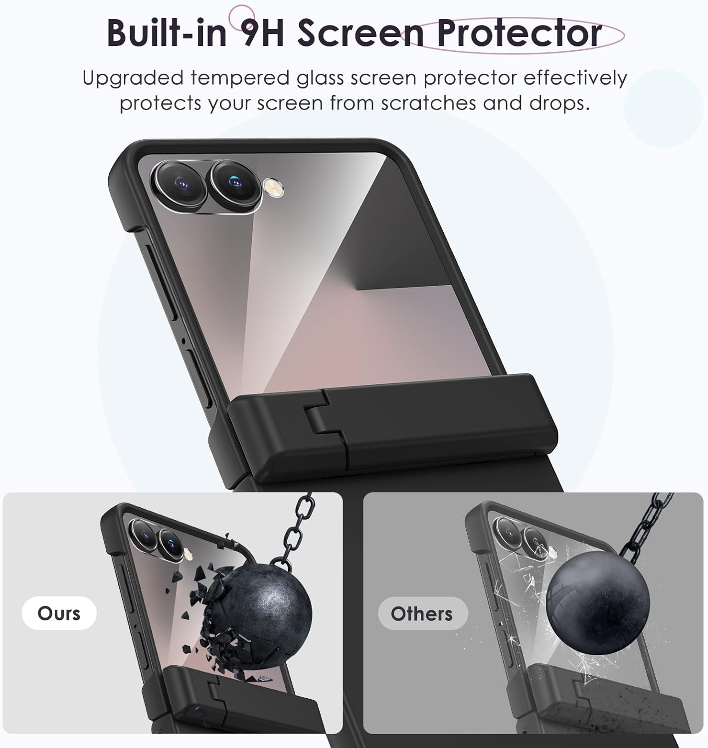 Case Hweggo pour Samsung Galaxy Z Flip 7 (pas pour Flip 7 Fe), protection de charnière lourde et support caché pliable et protecteur d'écran intégré, casqueux antidérapant sans glissement (noir) – Image 5