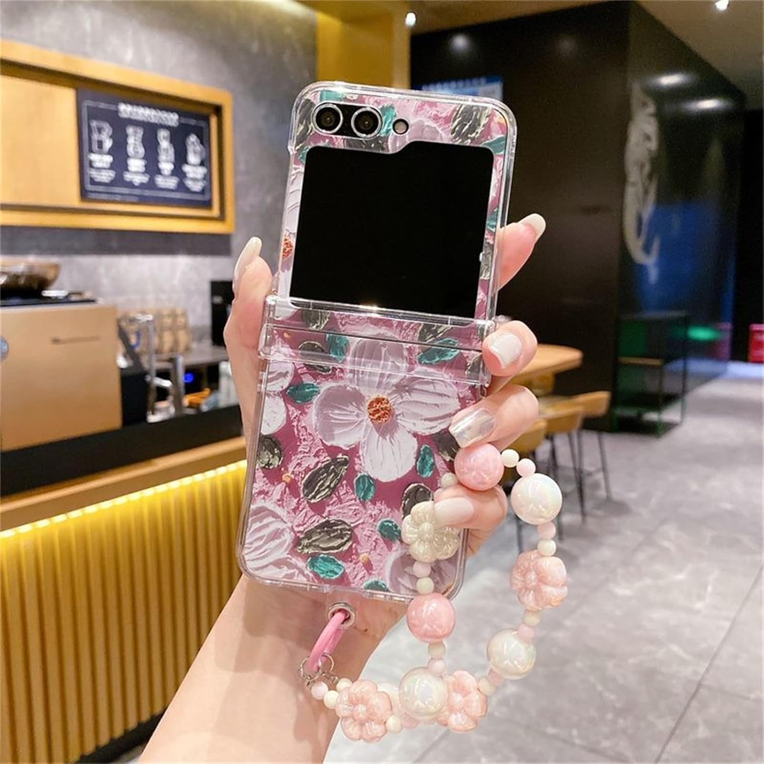 Coque galaxy z flip 6 - SCJLSDA Coque Samsung Galaxy Z Flip 6 pour Femme, Motif Fleur Mignon et Exquis Motif Fleur Kawaii avec Sangle (Rose) – Image 3