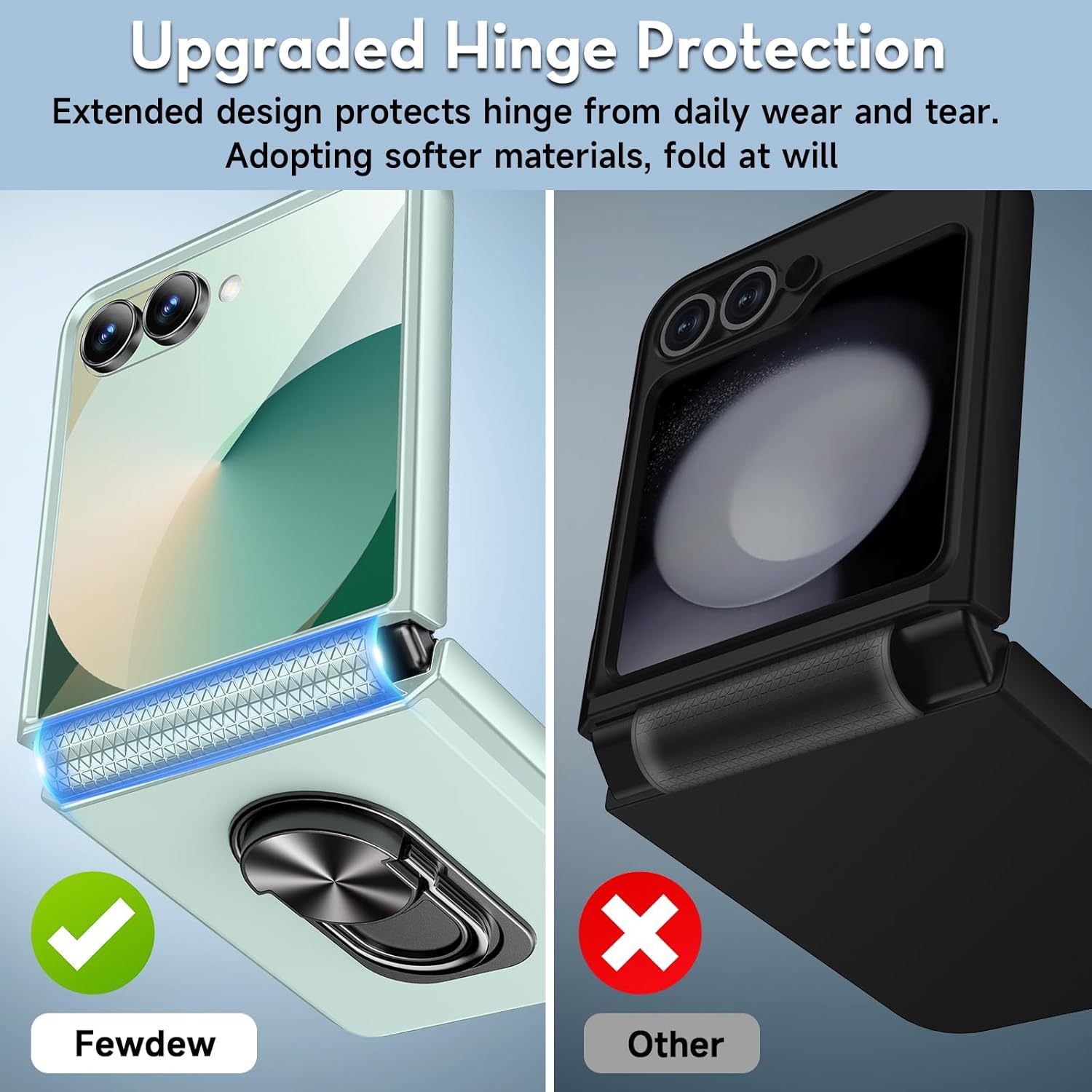 Case FewDew pour Samsung Galaxy Z Flip 7 avec protecteur d'écran et charnière, case rotation rotative à 360 °, couvercle de boîtier à amortisseur Galaxy Z Flip 7, menthe – Image 5