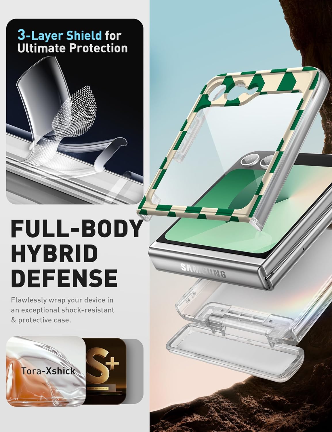 Coque galaxy z flip 6 - i-Blason Coque pour Samsung Galaxy Z Flip 6 (protecteur d'écran intégré) (protection de charnière) (compatible avec le chargement sans fil) Cosmo protection intégrale ultra fine pour Samsung Z Flip 6 (souci vert) – Image 4
