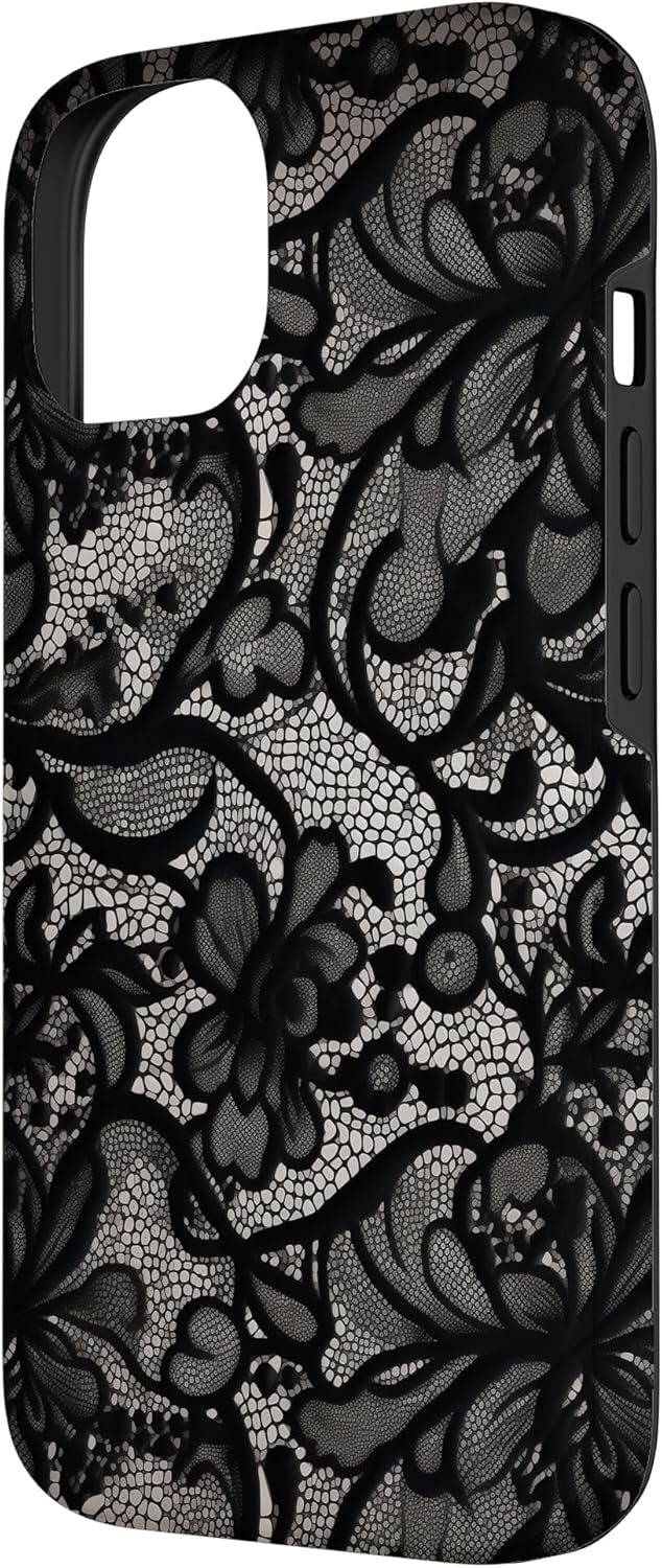 Coque iPhone 14 - couverture de boîtier en dentelle noire vintage iPhone 14 – Image 3