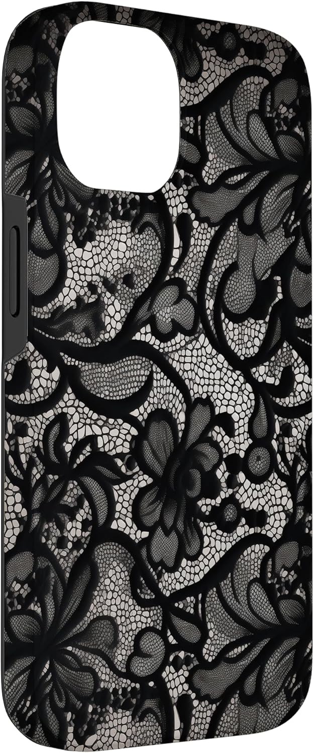 Coque iPhone 14 - couverture de boîtier en dentelle noire vintage iPhone 14 – Image 4