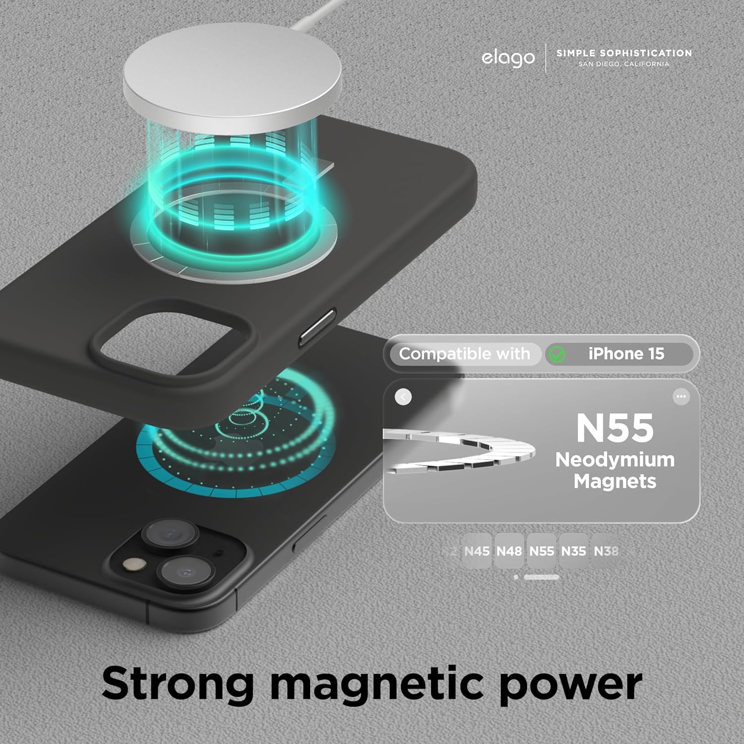 Coque iPhone 15 - elago Coque magnétique en silicone compatible avec iPhone 15, compatible avec tous les accessoires MagSafe, aimants intégrés, coque de protection complète (structure 5 couches) (noir) – Image 3