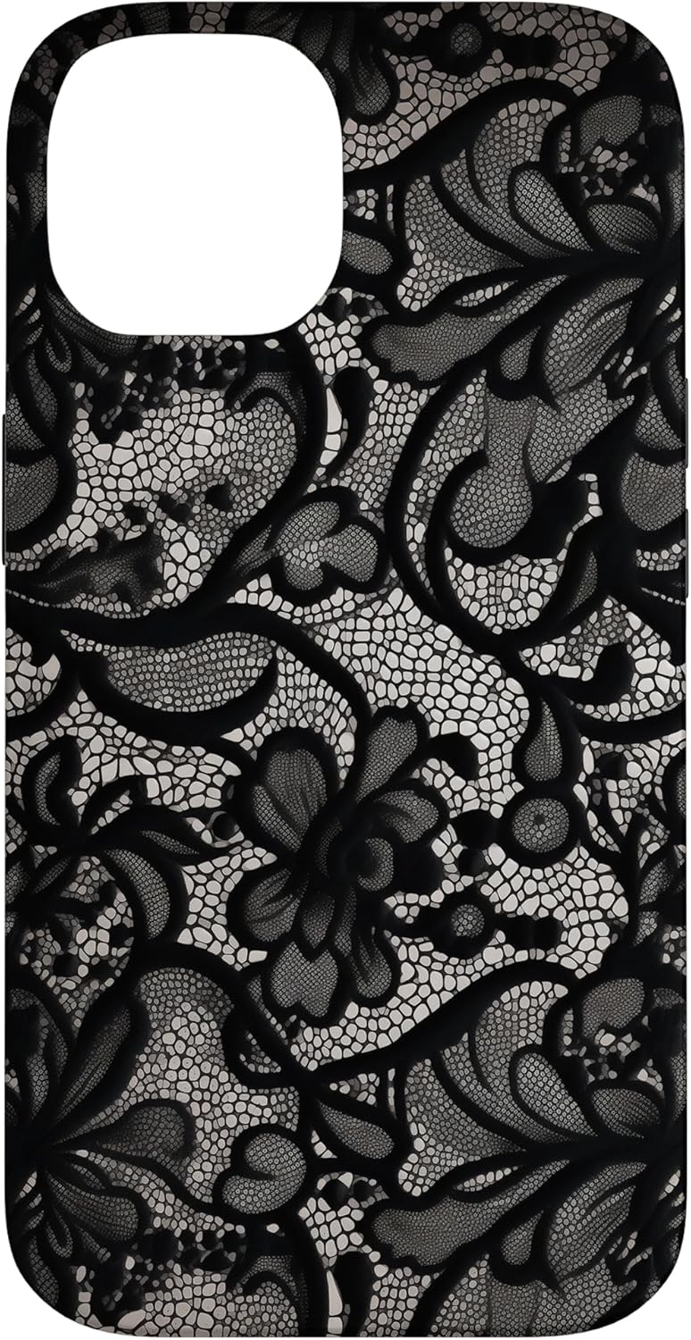 Coque iPhone 14 - couverture de boîtier en dentelle noire vintage iPhone 14 – Image 2