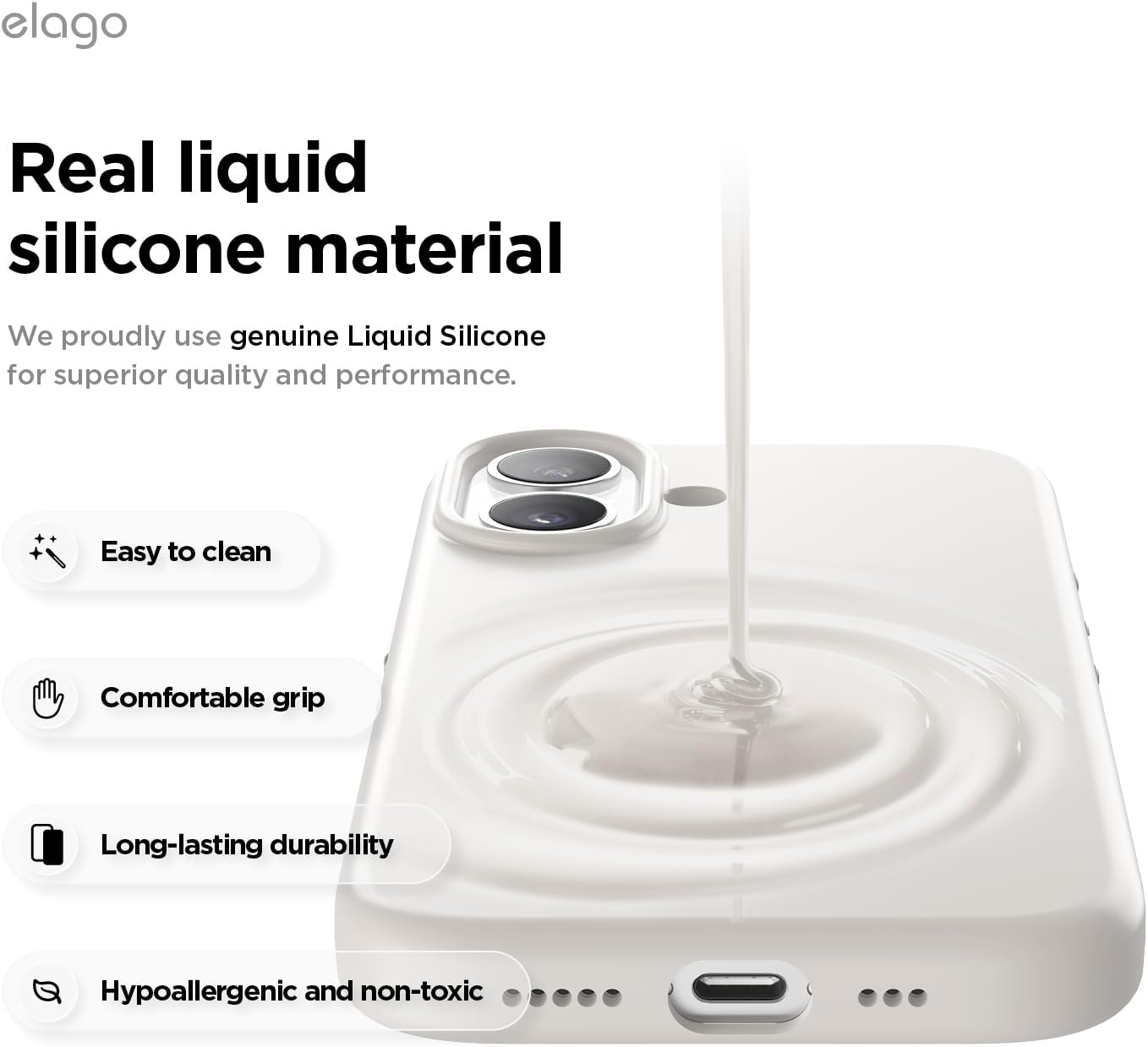 Coque iPhone 17 - elago Coque en silicone magnétique compatible avec iPhone 17, compatible avec tous les accessoires MagSafe - Silicone liquide de qualité supérieure, antichoc, fine (pierre) – Image 7