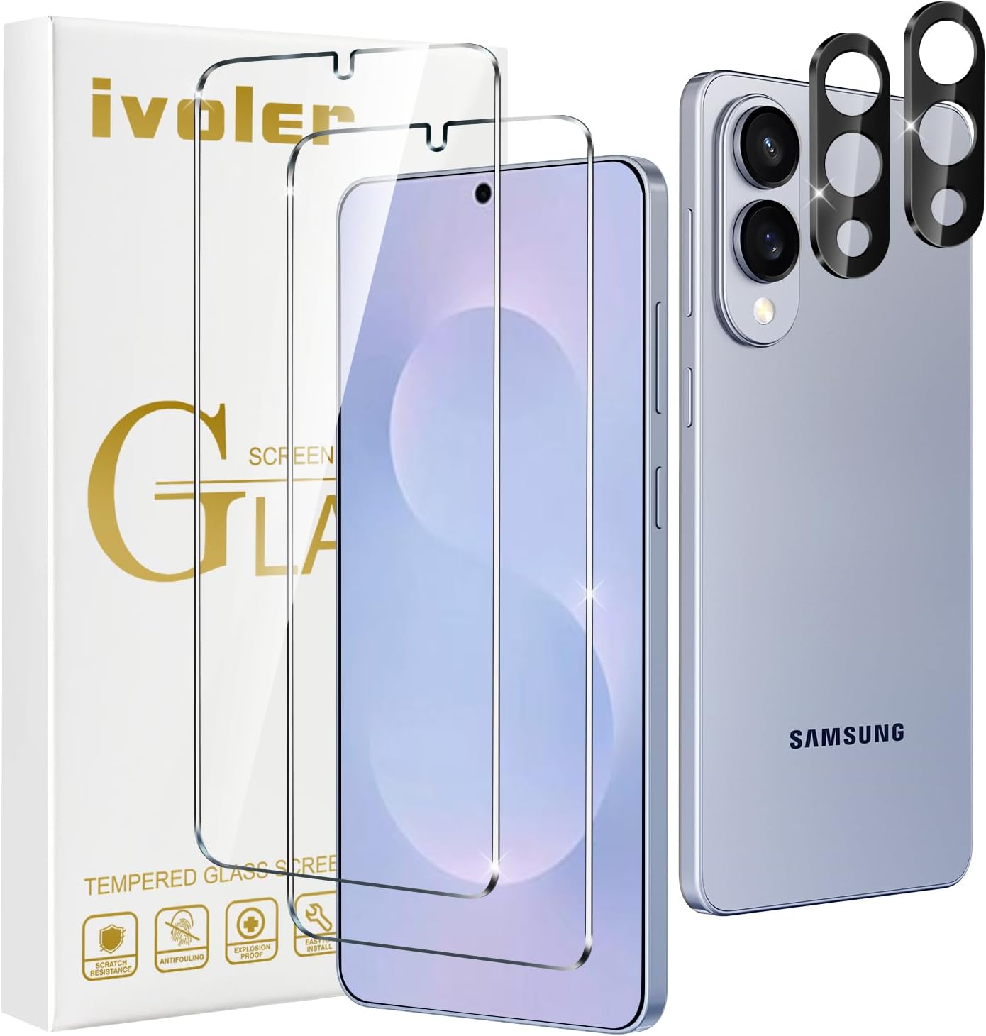 Samsung s25 Edge - ivoler Lot de 2 films de protection d'écran pour Samsung Galaxy S25 Edge 5G avec 2 films de protection d'appareil photo arrière, film en verre trempé, dureté 9H, anti-rayures, sans bulles – Image 2