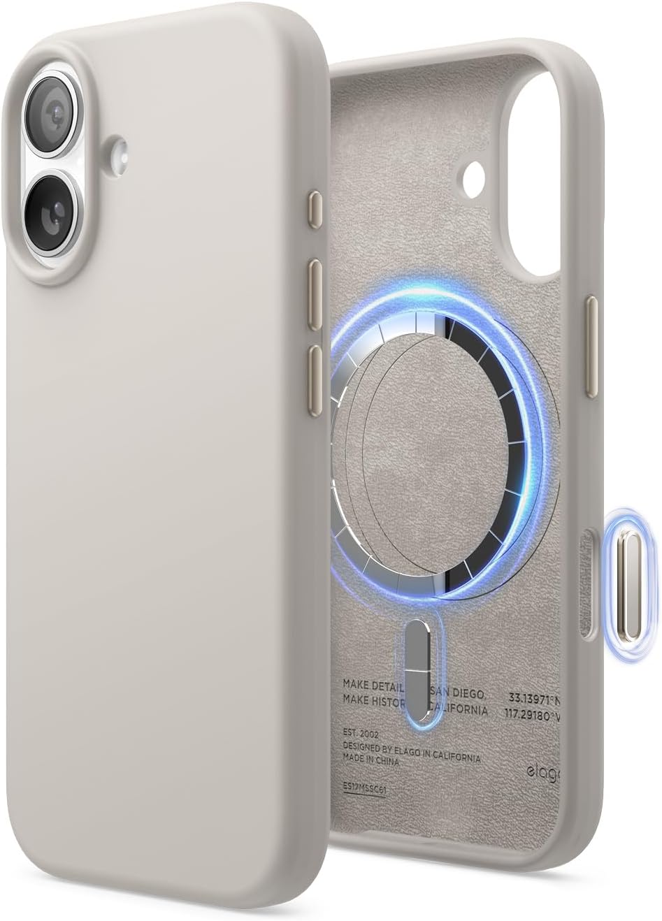 Coque iPhone 17 - elago Coque en silicone magnétique compatible avec iPhone 17, compatible avec tous les accessoires MagSafe - Silicone liquide de qualité supérieure, antichoc, fine (pierre) – Image 2