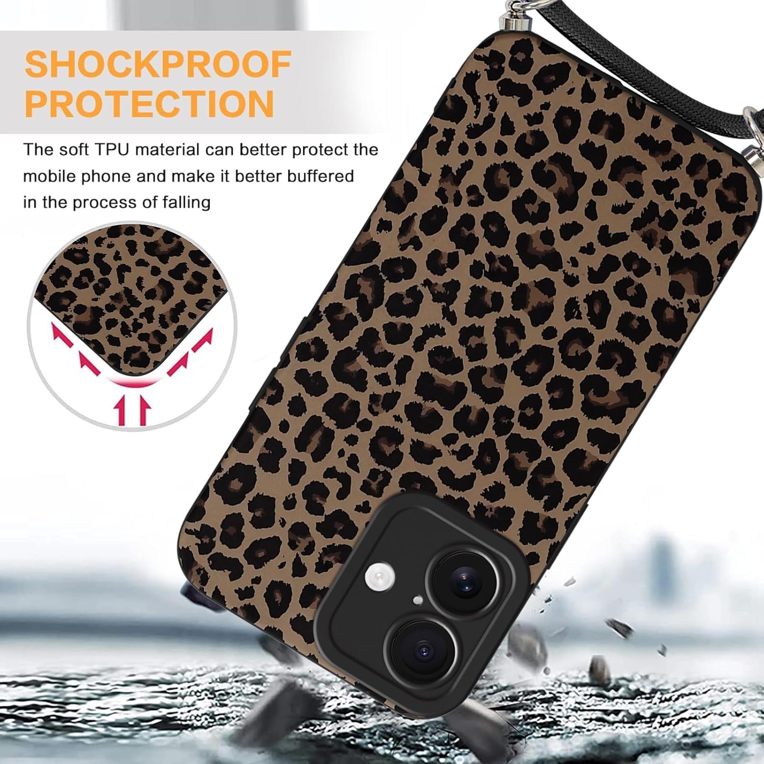 Coque iPhone 17 - Xylota Coque pour iPhone 17 6,3 pouces avec cordon, motif esthétique avec collier réglable, protection d'appareil photo en silicone, cordon portable, coque antichoc pour iPhone 17, léopard 01 – Image 5