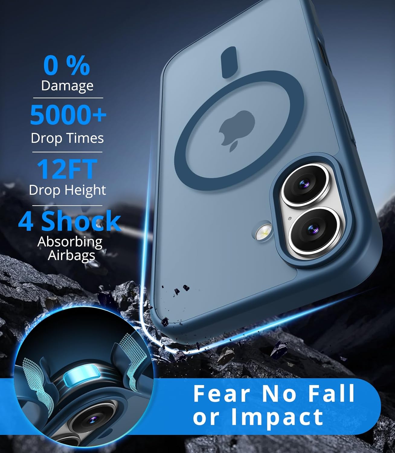 Coque iPhone 17 - Coque magnétique pour iPhone 17 avec 1 verre trempé, compatible avec MagSafe, protection contre les chutes de qualité militaire, coque translucide mate fine résistante aux chocs – Bleu foncé – Image 3