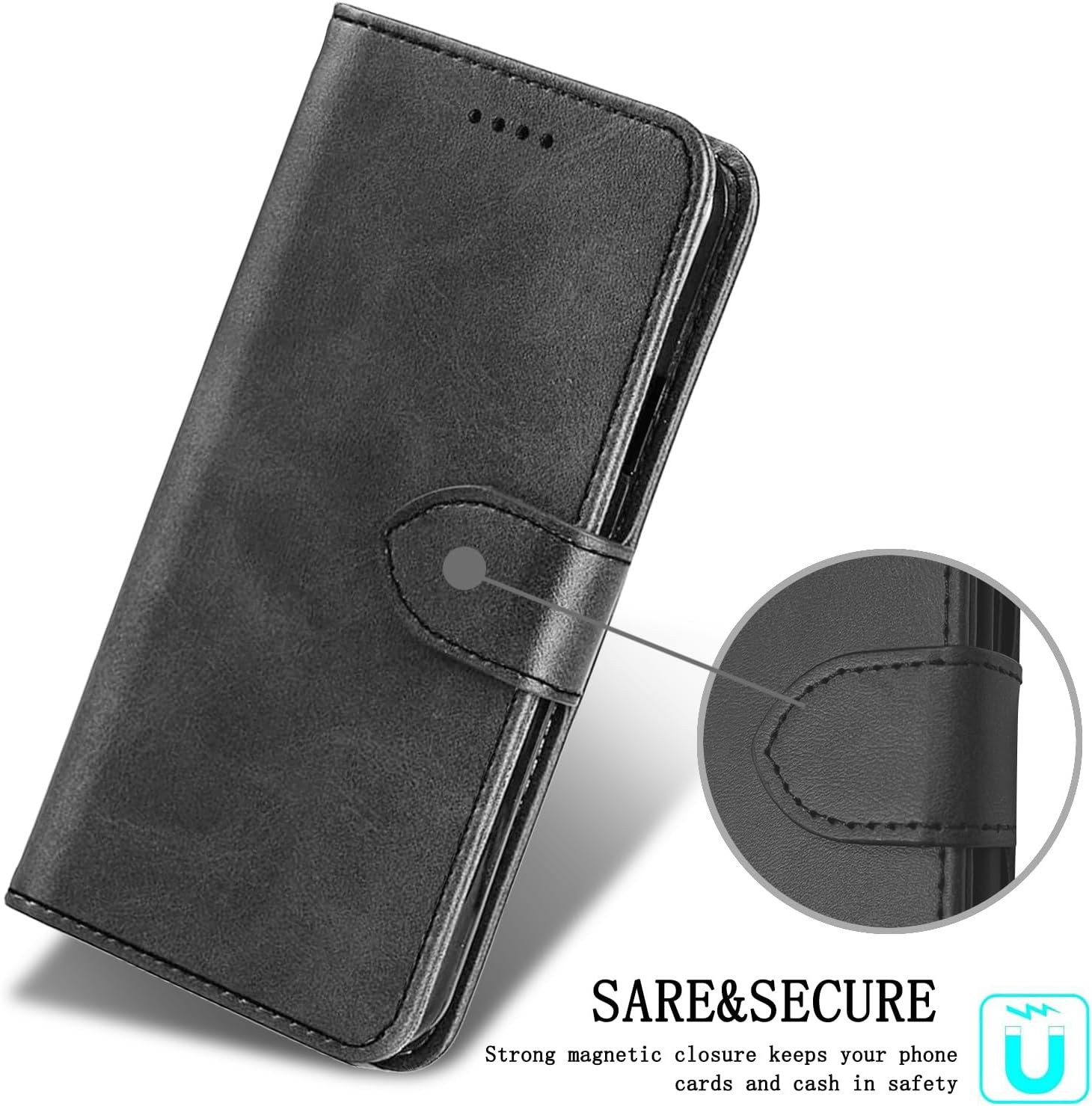 coque Samsung s25 Edge - Coque pour Samsung Galaxy S25 Edge avec protecteur d'écran en verre trempé, étui portefeuille en cuir polyuréthane TPU résistant aux chocs (béquille) (emplacements pour cartes), étui à rabat pour Samsung Galaxy S25 Edge - Noir – Image 7